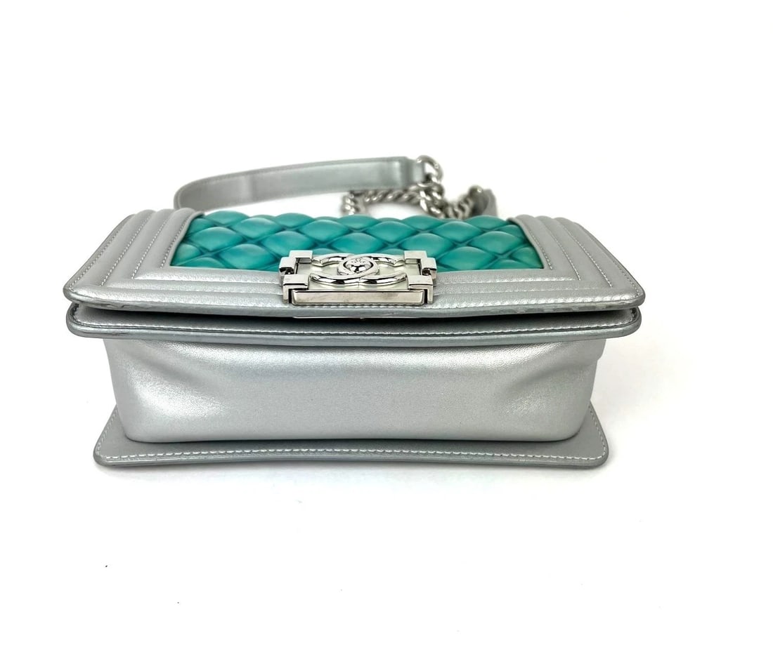 Chanel Iridescent Lambskin PVC Quilted Small Boy Flap Silver Blue Bag - 5