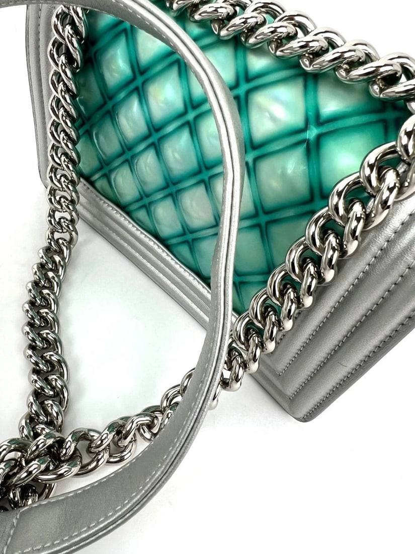 Chanel Iridescent Lambskin PVC Quilted Small Boy Flap Silver Blue Bag - 9