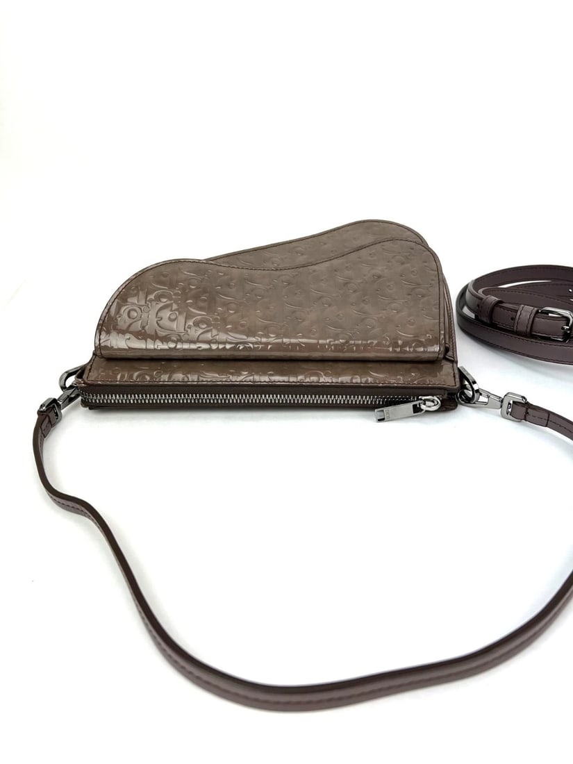 Christian Dior Saddle Boxy Patent Leather Plum Shoulder Hand Bag - 10
