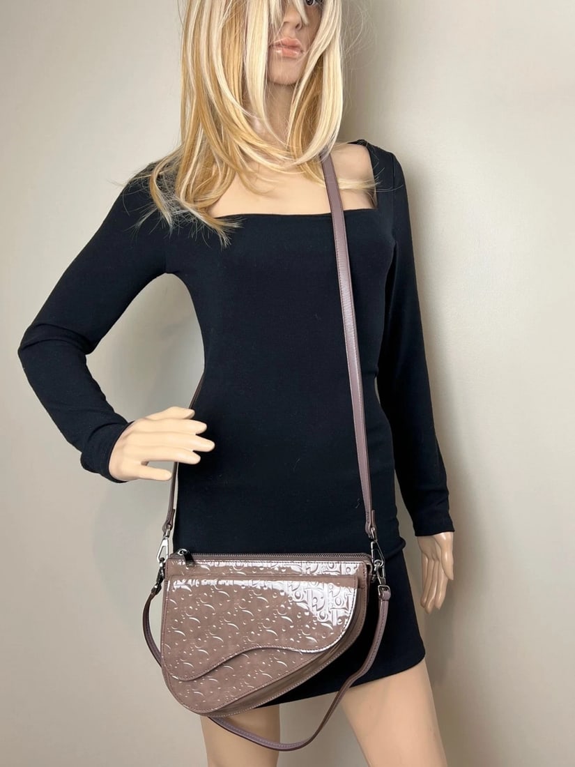 Christian Dior Saddle Boxy Patent Leather Plum Shoulder Hand Bag - 13