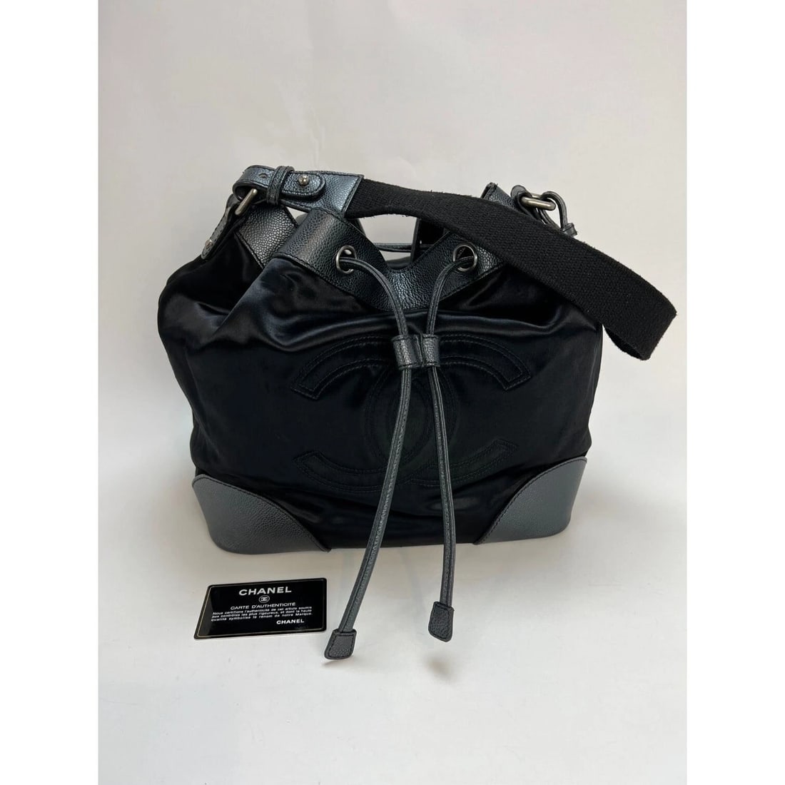 CHANEL Satin CC Large Black Bucket Shouler Bag - 15