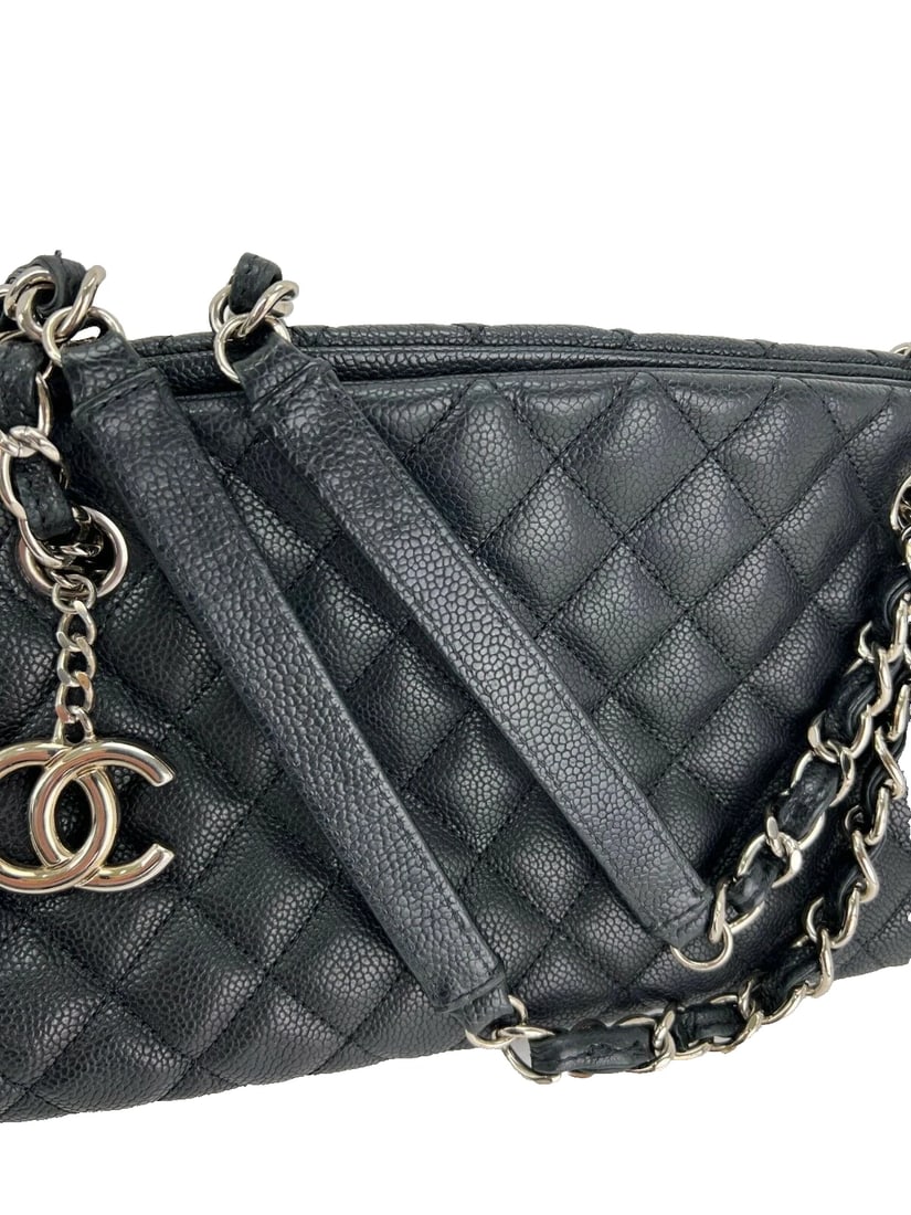 CHANEL Just Mademoiselle Quilted Caviar Black Leather Bowling Shoulder Bag - 6