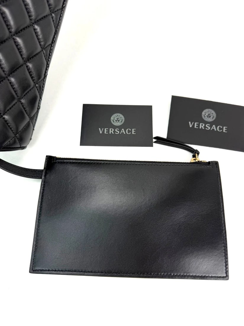 Versace Gianni Nappa Quilted Medusa Black Leather Tote Bag - 11