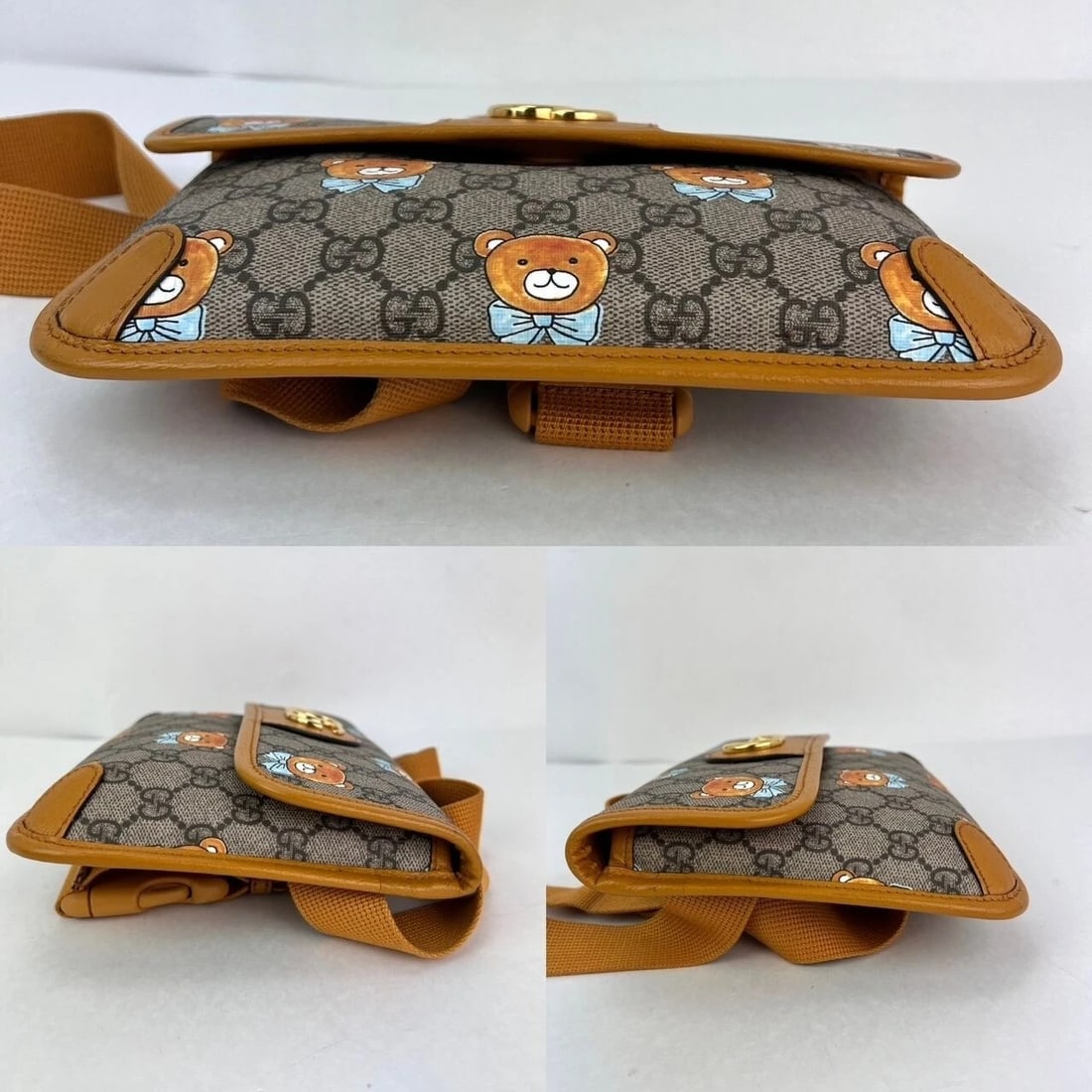 Gucci XKai GG Supreme Slim Vintage Sun Oil Bear Belt Sling Bag - 4