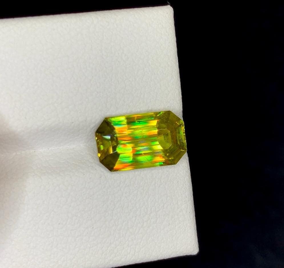 Lustrous Sphene Gemstone: Emerald Cut, Green Yellow Titanite (3.30 Carat) (1 of 4)