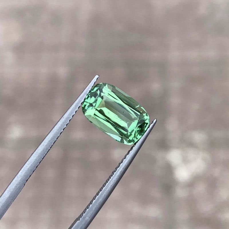 Mint Green Tourmaline Loose Gemstone, Faceted Tourmaline Ring Stone, 3.60CT: Description Mint Green Tourmaline Loose Gemstone, Faceted Tourmaline Ring Stone, 3.60CT Weight : 3.60 CT Dimensions : 11 x 8 x 6 mm Shape : Cushion Clarity : Eye Clean Color : Mint Green Treatment : N