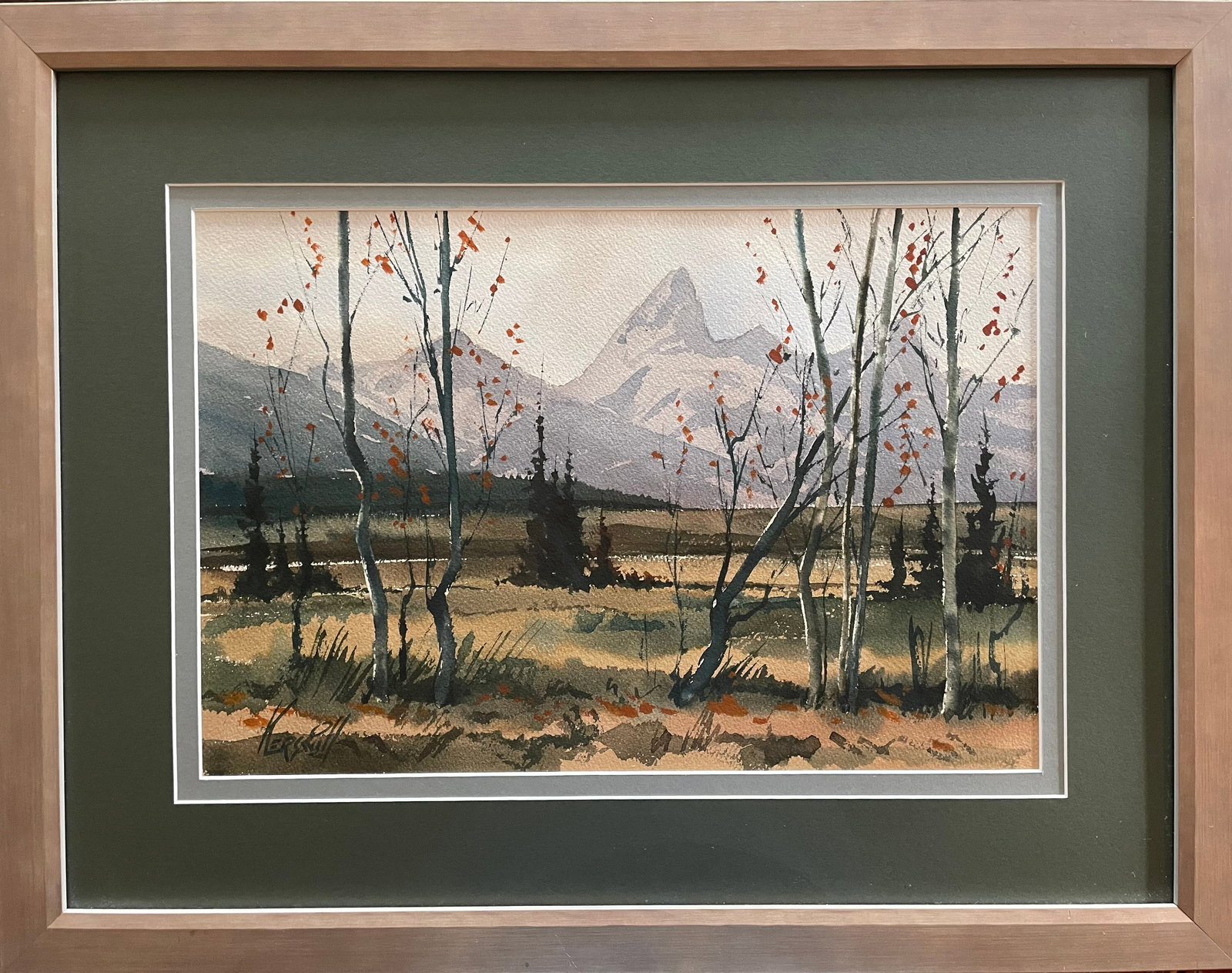 Untitled (Grand Tetons) under glass: Artist: Roy Kerswill Title:Untitled (Grand Tetons) under glass Description: Roy Kerswill was born in England (1925) and ended up painting in Jackson, Wyoming until his death (2002). He is known for
