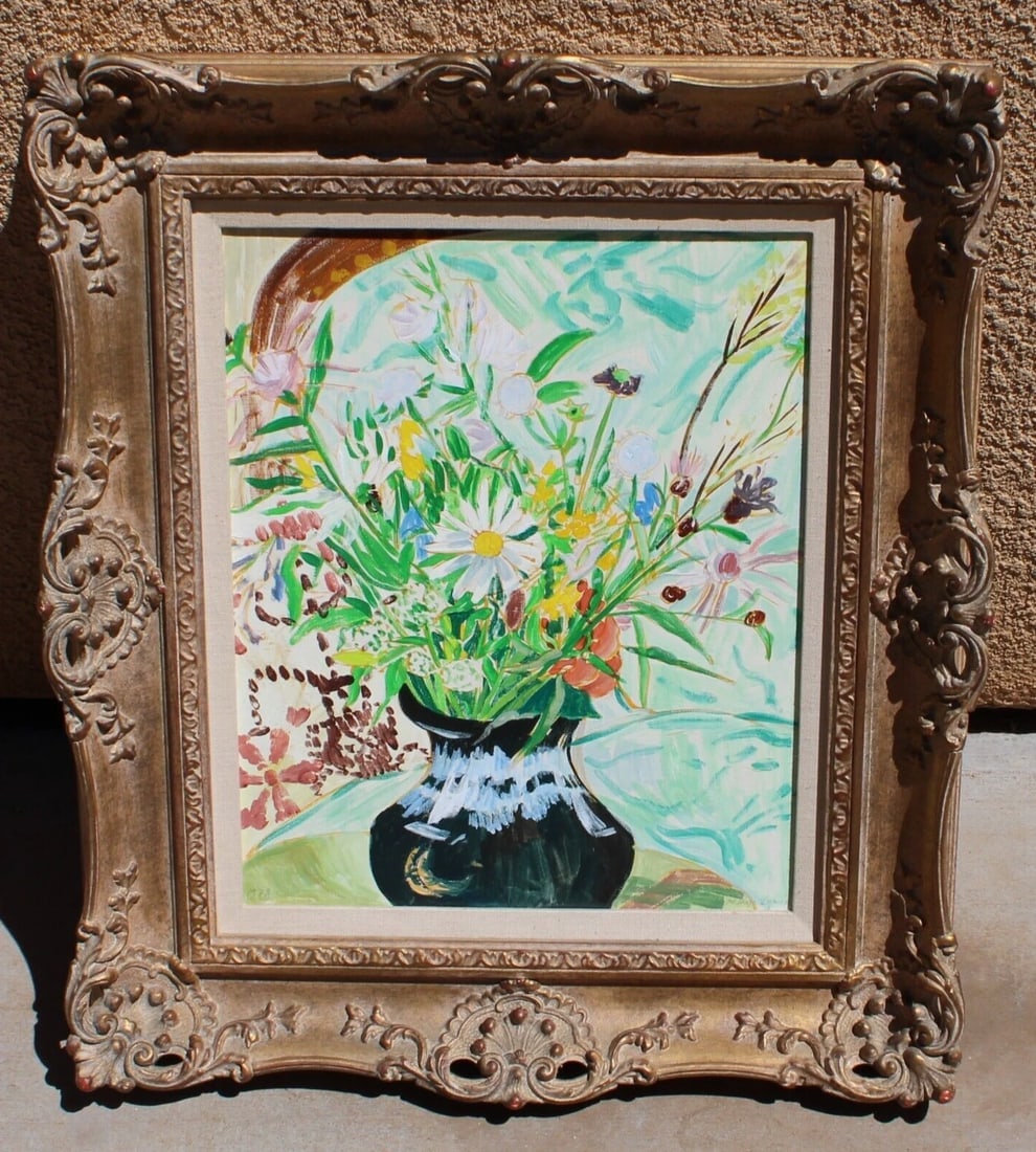 MARGRET HUGI-LEWIS Modern Floral Still Life 1978 oil Jerry Solomon Frame - 2