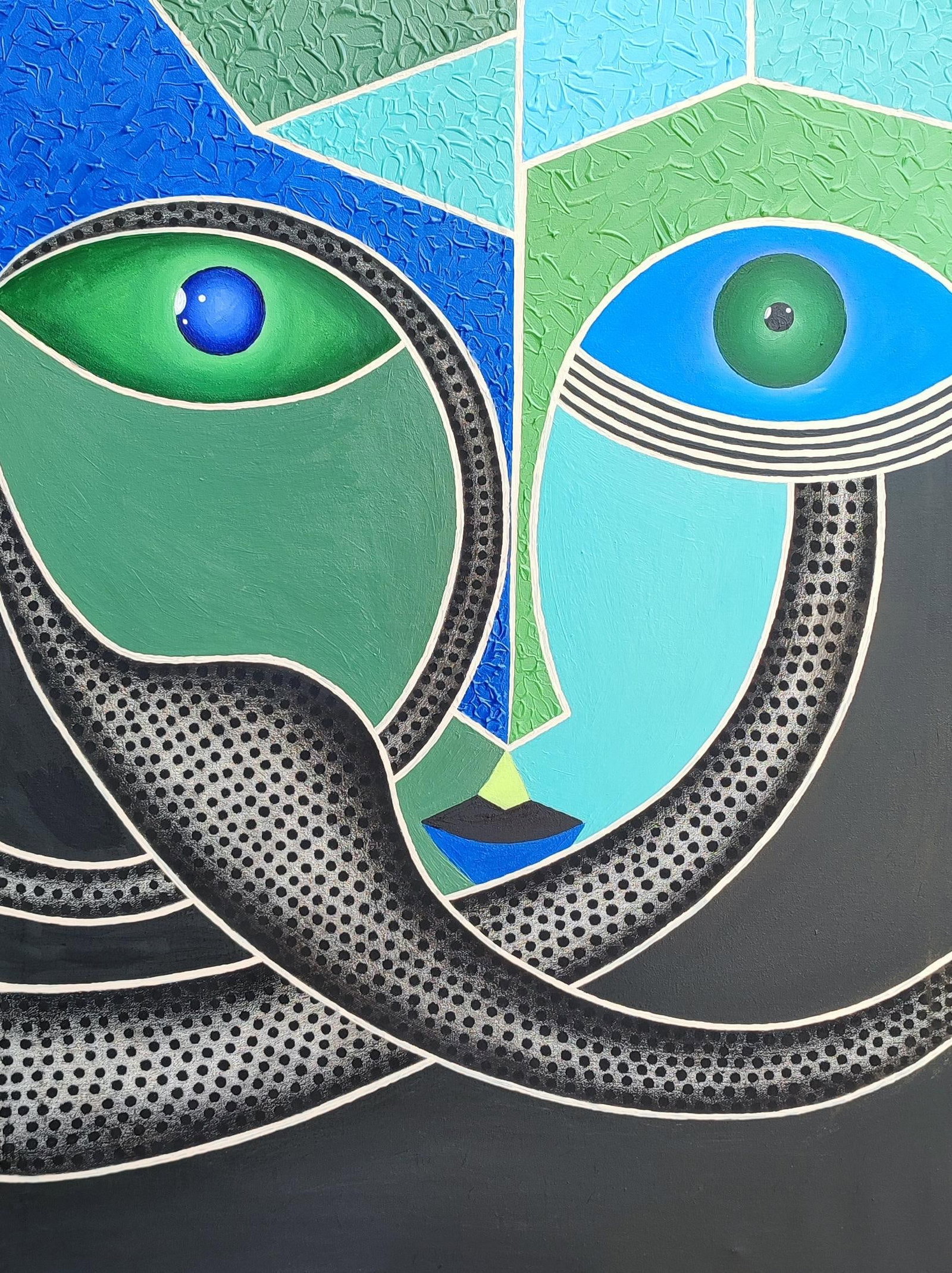 Makama John, III (Three) Imperfect Imperfections, 2023: Creator: Makama John (1992, Nigerian) Creation Year: 2023 Dimensions: Height: 40 in (101.6 cm)Width: 30 in (76.2 cm)Depth: 1 in (2.54 cm) Medium: Canvas,Charcoal,Mixed Media,Oil,Acrylic Movement &