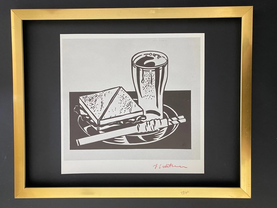 Roy Lichtenstein | Vintage 1970 Signed | Mounted & Framed Offset Lithograph: Up for Auction this Beautiful and Scarce Vintage 1972 Offset Lithograph Roy Lichtenstein " LUNCH " Stamp Signed Art Print is about 8 X 8 in. This piece is mounted on a 11 x 14 in. black acid free