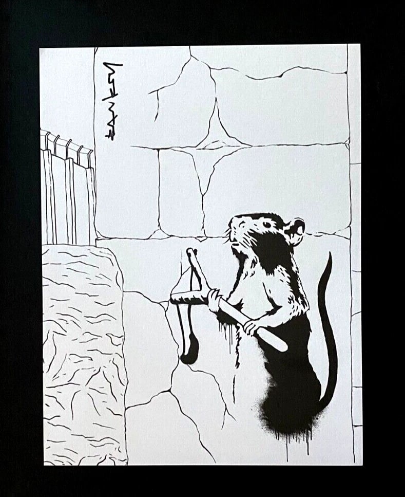 BANKSY + SIGNED GRAFFITI PRINT " THE RAT " + NEW FRAME - 2