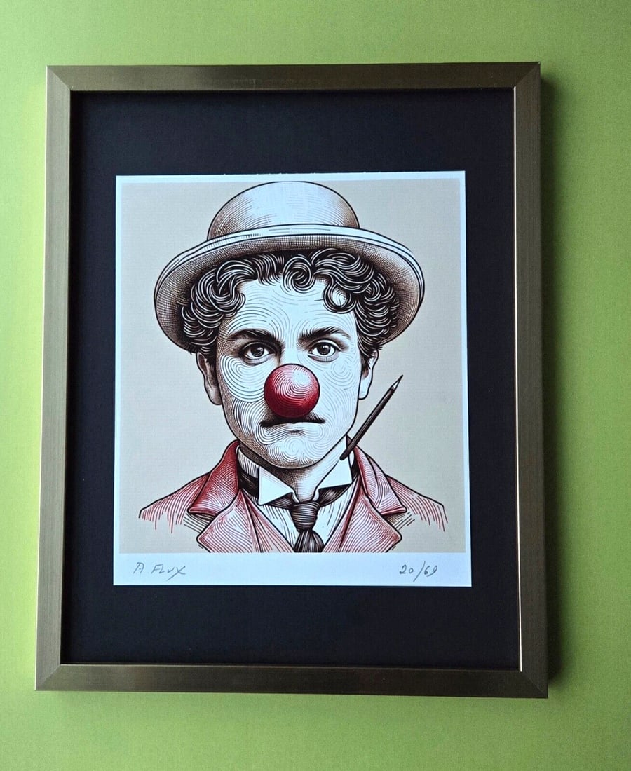 AIDAN FLUX | Hand Signed Original Print Framed | Ltd. Ed. of 69 COA | Chaplin: This is a Stunning and Scarce 100% Authentic New Print by Aidan Flux AIDAN Flux represents a new wave of artists who embrace technology as a partner in creation, crafting works that resonate with the
