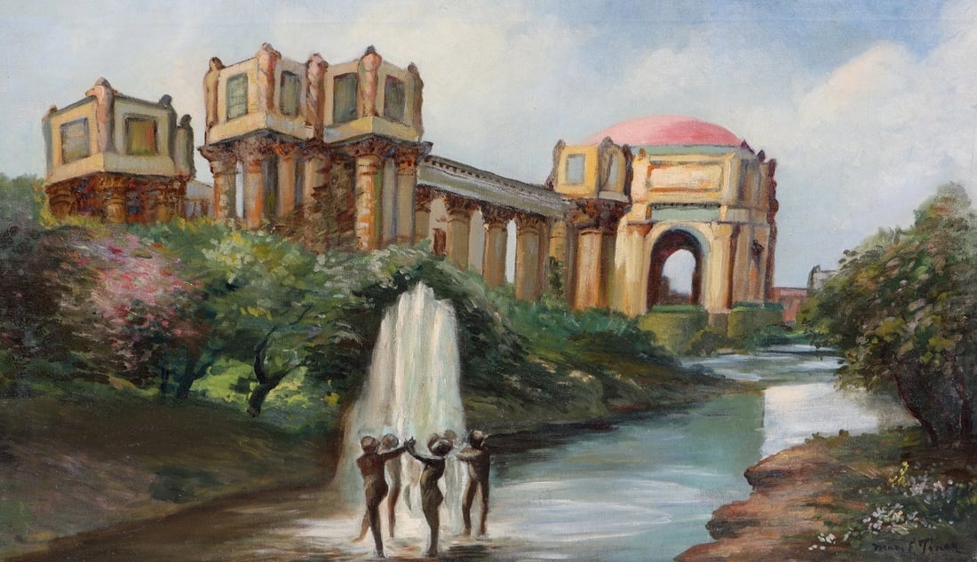 Mid Century California oil painting of the Palace of Fine Arts San Francisco - 4