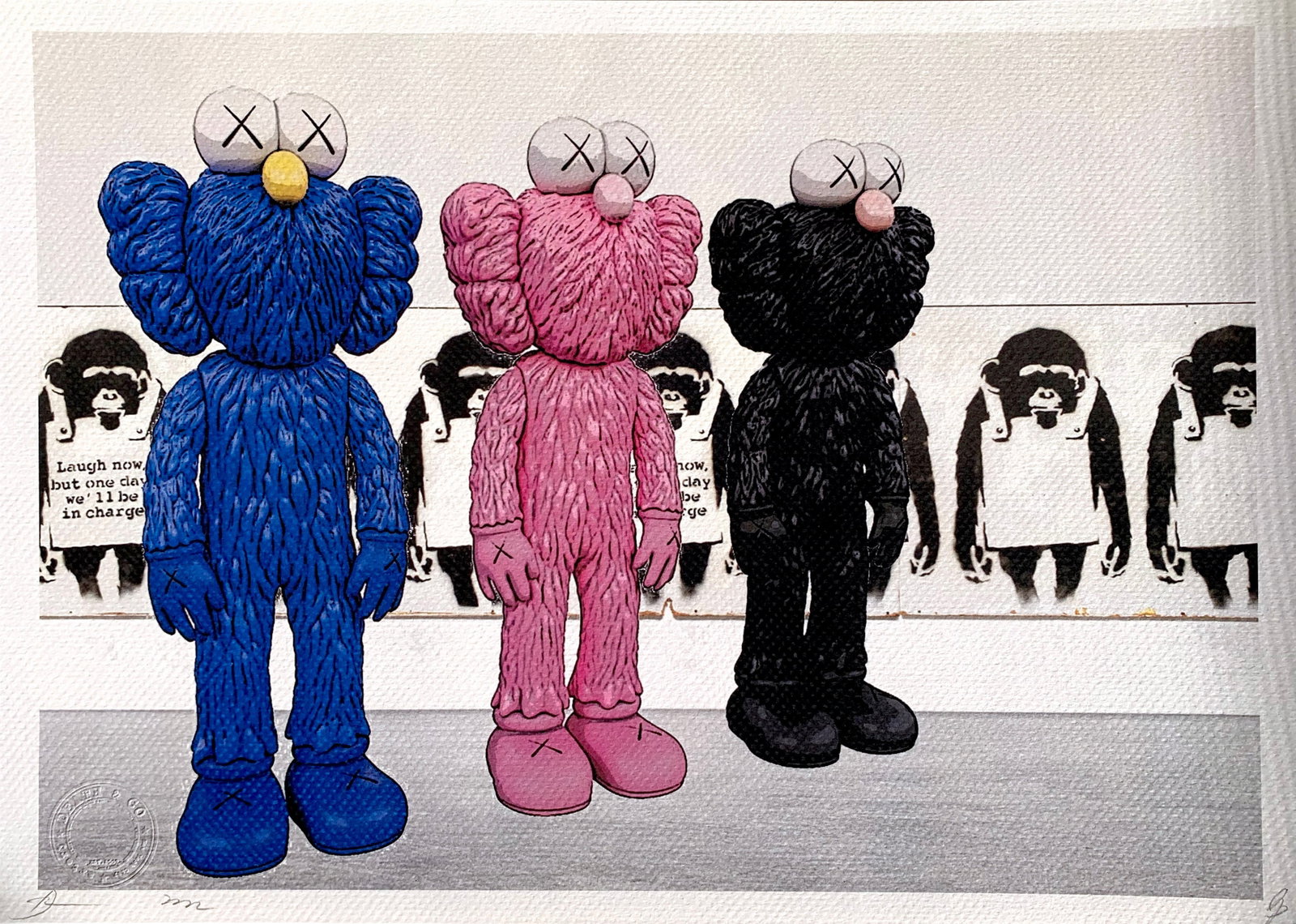 DEATH NYC KAWS Banksy: Title:DEATH NYC KAWS Banksy Date/Period:21st Century Materials:Giclee on Fine art 300 gsm paper Size:17 3/4 x 12 1/2 inches Description:Artist: Death NYC, limited edition giclee on paper, out of