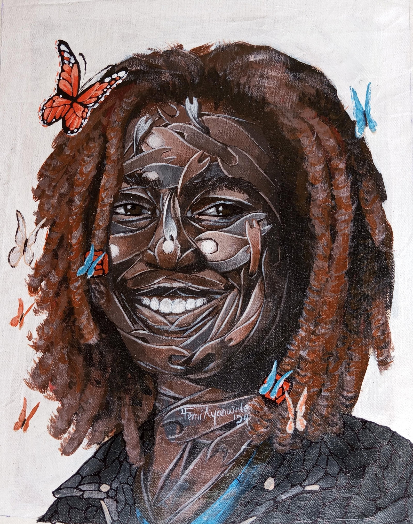 Ayanwale Joseph Oluwafemi, Duduyemi 2, 2024: Creator: Ayanwale Joseph Oluwafemi (1999, Nigerian) Creation Year: 2024 Dimensions: Height: 18 in (45.72 cm)Width: 14 in (35.56 cm)Depth: 1 in (2.54 cm) Medium: Canvas,Acrylic Movement & Style: