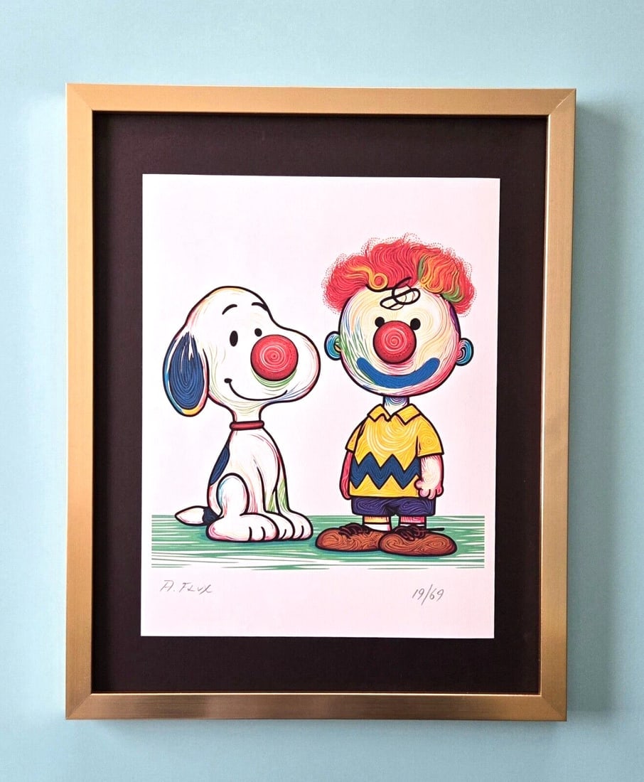 AIDAN FLUX | Hand Signed Authentic Print Framed Snoopy and Charlie Brown COA: This is a one-of-a-kind Hand Signed Authentic Giclee by AIDAN FLUX. From his Series "American Icons" The artist has created a stunning piece of art that features a powerful message about women's empow