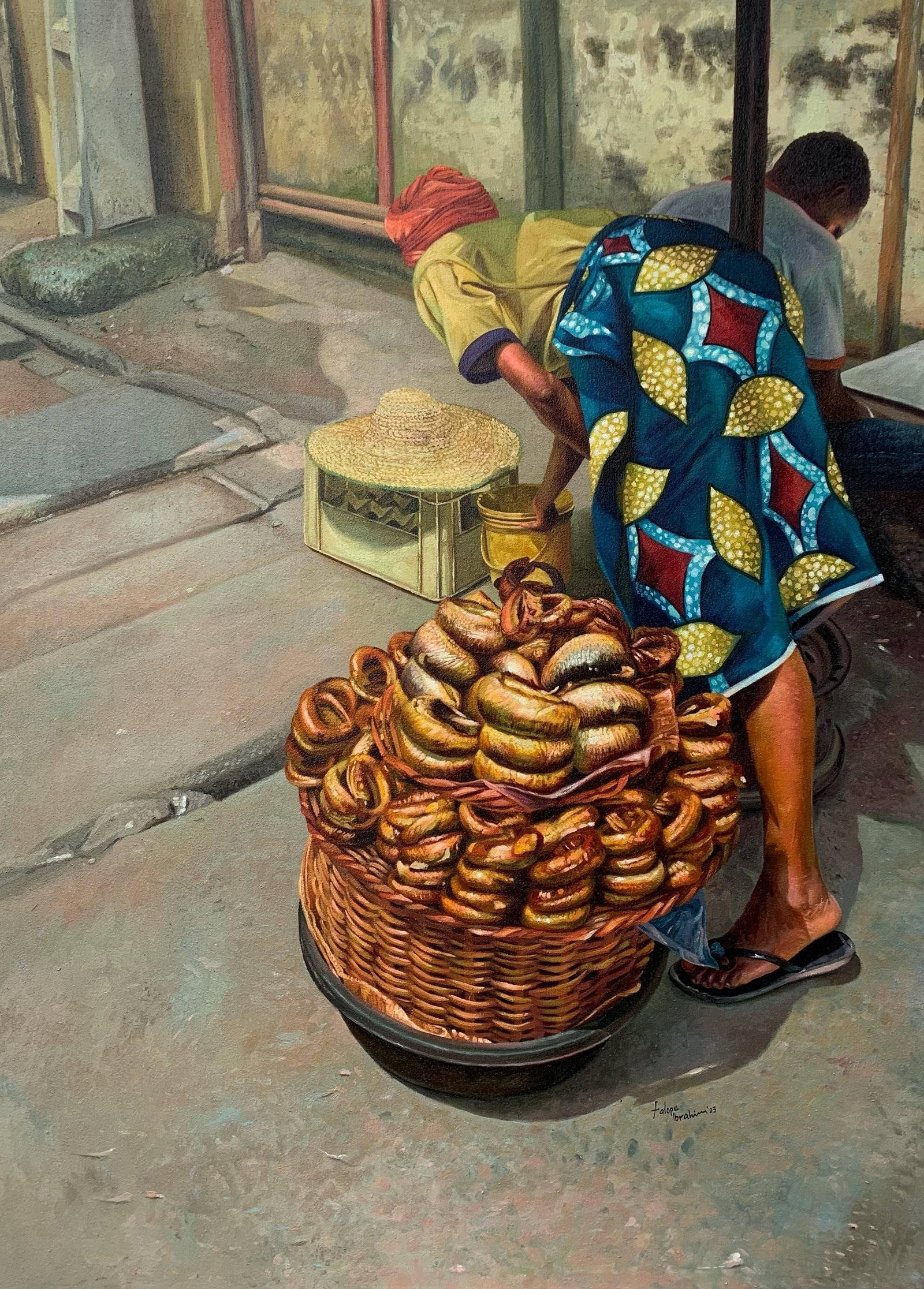 Falope Ibrahim, Preparation for the New Day, 2023: Creator: Falope Ibrahim (1995, Nigerian) Creation Year: 2023 Dimensions: Height: 41.7 in (105.92 cm)Width: 29.9 in (75.95 cm)Depth: 1 in (2.54 cm) Medium: Oil,Canvas Movement & Style: Realist Period: 
