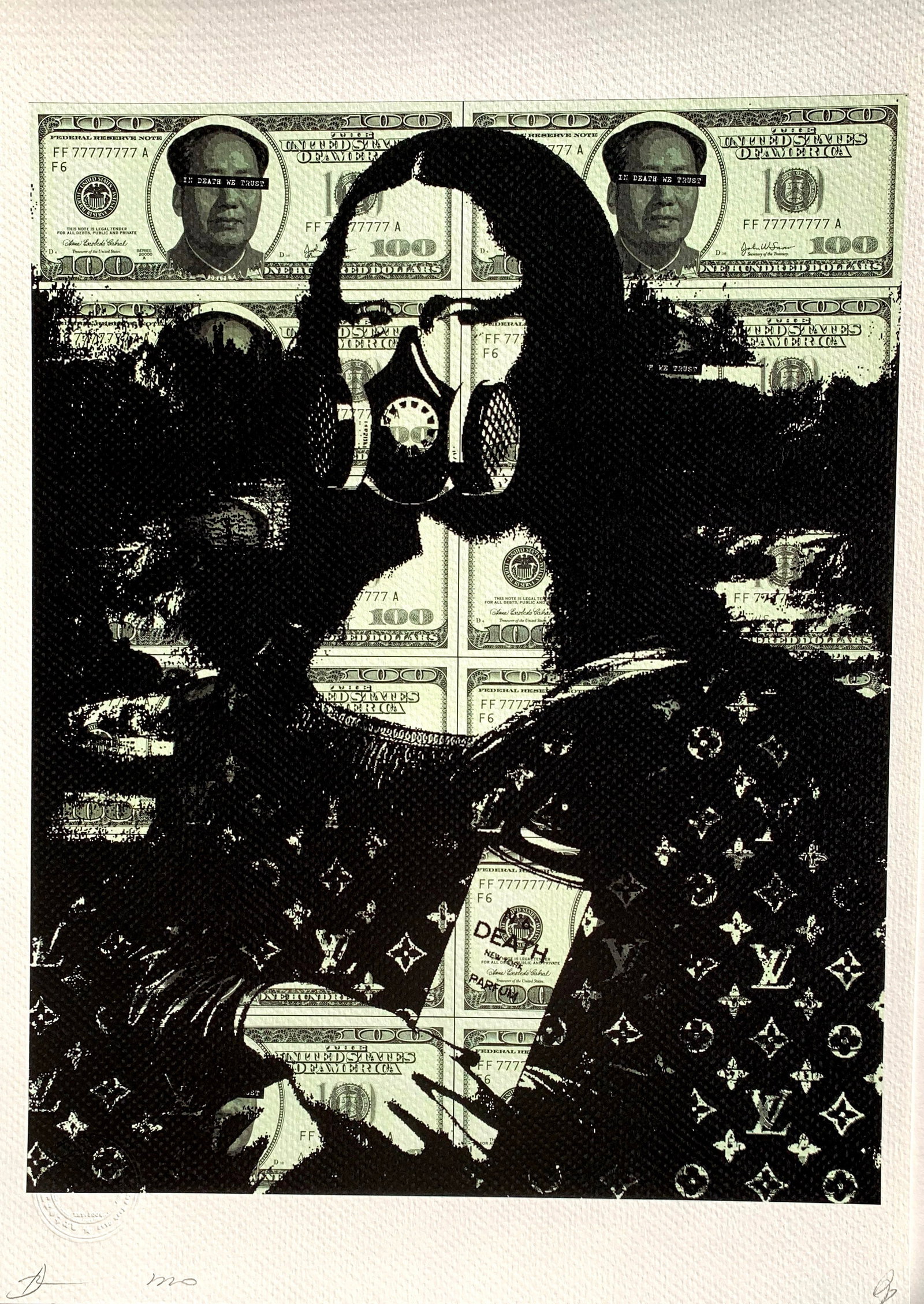 DEATH NYC Mona Lisa: Title:DEATH NYC Mona Lisa Date/Period:21st Century Materials:Giclee on Fine art 300 gsm paper Size:17 3/4 x 12 1/2 inches Description:Artist: Death NYC, limited edition giclee on paper, out of