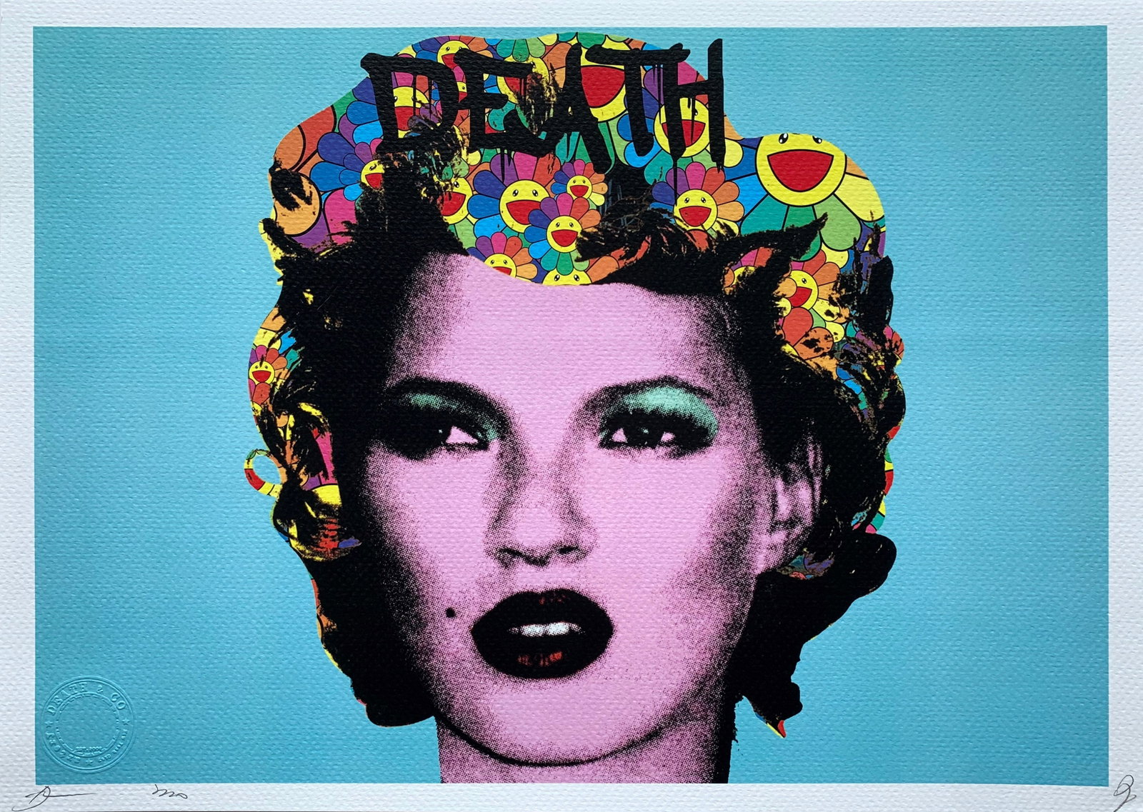 Death NYC Kate Moss Blue: Title:Death NYC Kate Moss Blue Date/Period:21st Century Materials:Giclee on Fine art 300 gsm paper Size:17 3/4 x 12 1/2 inches Description:Artist: Death NYC, limited edition giclee on paper, out of ed