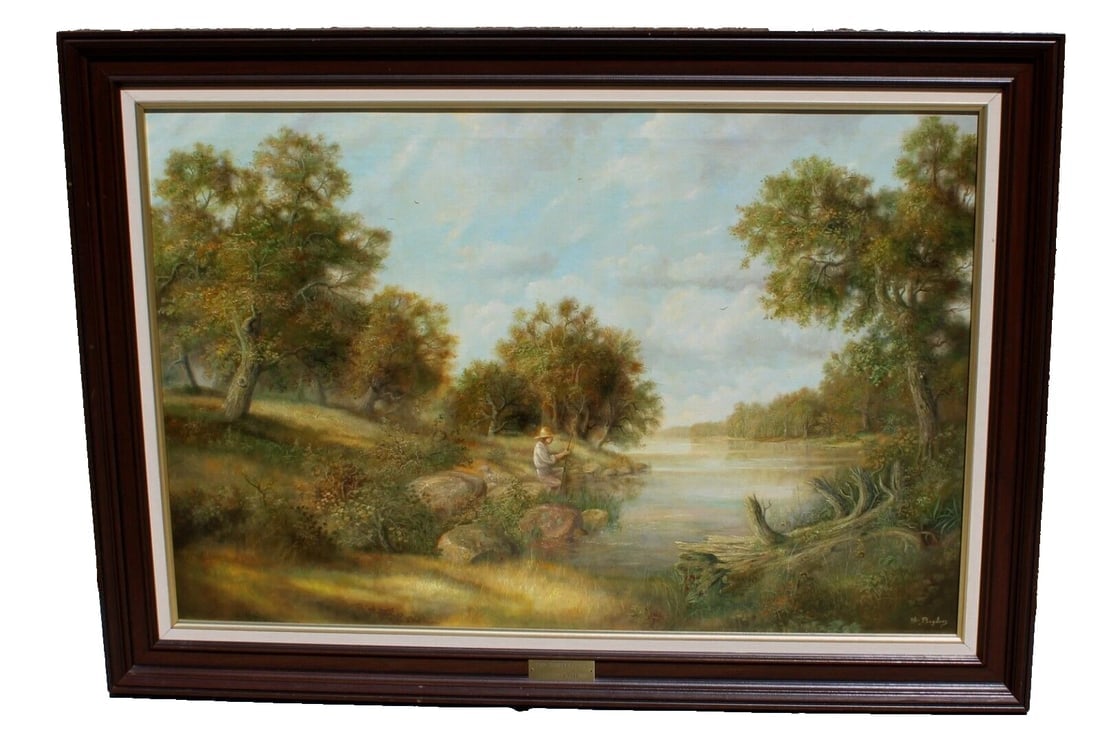 RAYMOND BAYLESS Original oil painting Boy Fishing 1981 J M W TURNER INFLUENCE (1 of 9)