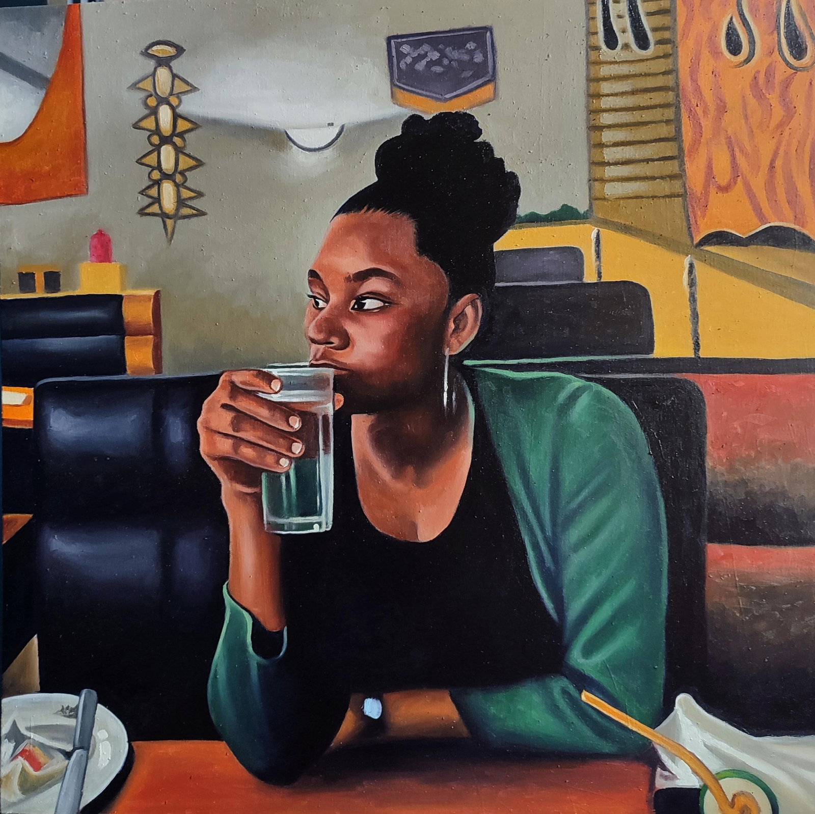 Idorenyin Umana, Reality Isn't What It Used To Be, 2023: Creator: Idorenyin Umana (1995, Nigerian) Creation Year: 2023 Dimensions: Height: 30 in (76.2 cm)Width: 30 in (76.2 cm)Depth: 1 in (2.54 cm) Medium: Canvas,Oil Movement & Style: Expressionist Period: