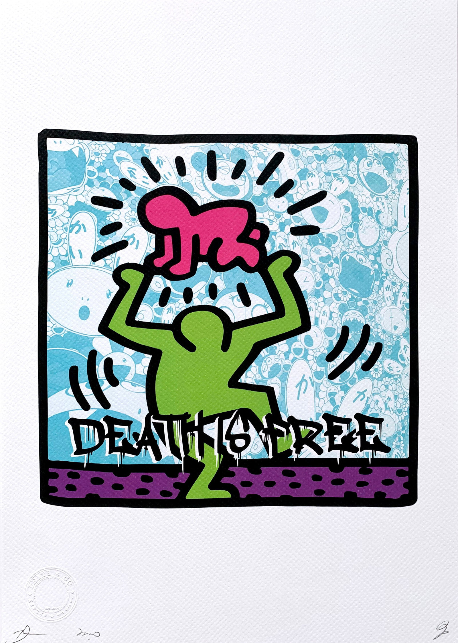 Death NYC Keith Haring: Title:Death NYC Keith Haring Date/Period:21st Century Materials:Giclee on Fine art 300 gsm paper Size:17 3/4 x 12 1/2 inches Description:Artist: Death NYC, limited edition giclee on paper, out of