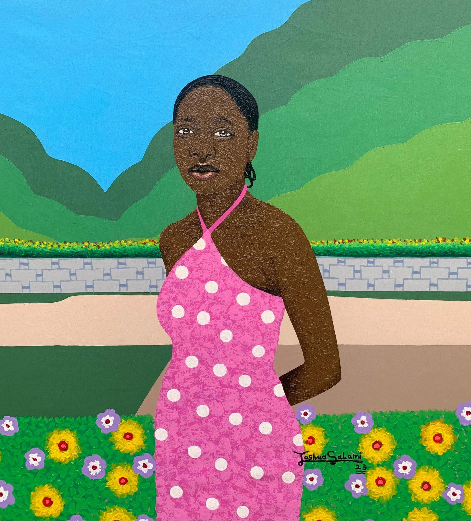Joshua Salami, Peace and Tranquility 1, 2023: Creator: Joshua Salami (1995, Nigerian) Creation Year: 2023 Dimensions: Height: 36 in (91.44 cm)Width: 36 in (91.44 cm)Depth: 1 in (2.54 cm) Medium: Canvas,Oil Movement & Style: Expressionist Period: