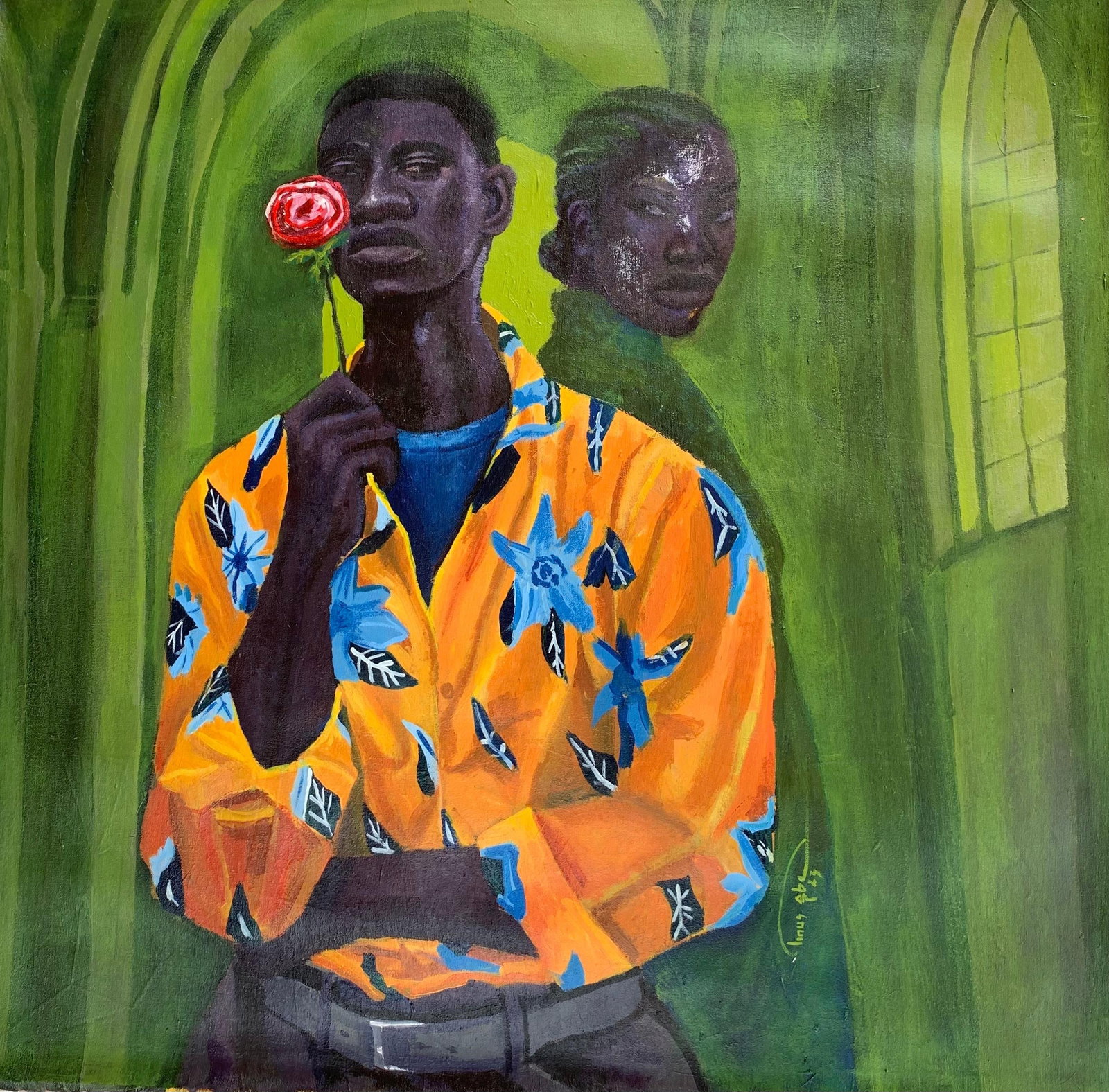 Aba Linus, From Somewhere Deep Inside, 2023: Creator: Aba Linus (1997, Nigerian) Creation Year: 2023 Dimensions: Height: 31 in (78.74 cm)Width: 31 in (78.74 cm)Depth: 1 in (2.54 cm) Medium: Acrylic,Canvas Movement & Style: Expressionist Period: