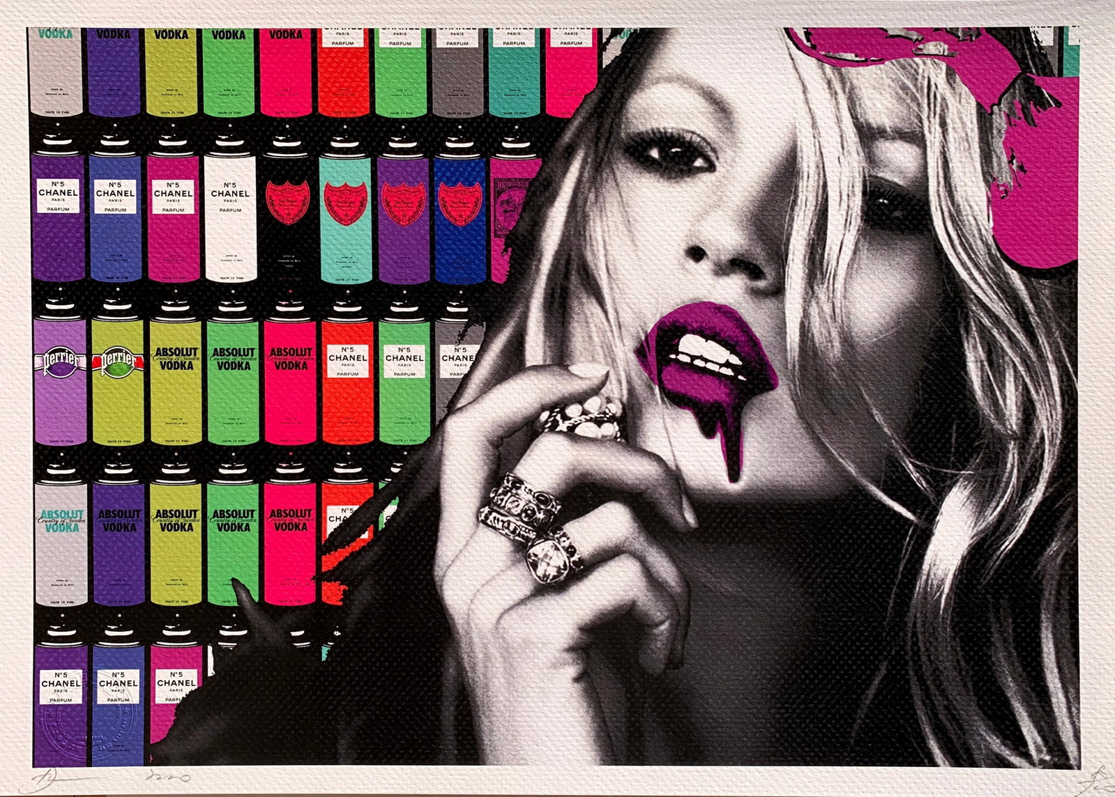 DEATH NYC Kate Moss: Title:DEATH NYC Kate Moss Date/Period:21st Century Materials:Giclee on Fine art 300 gsm paper Size:17 3/4 x 12 1/2 inches Description:Artist: Death NYC, limited edition giclee on paper, out of