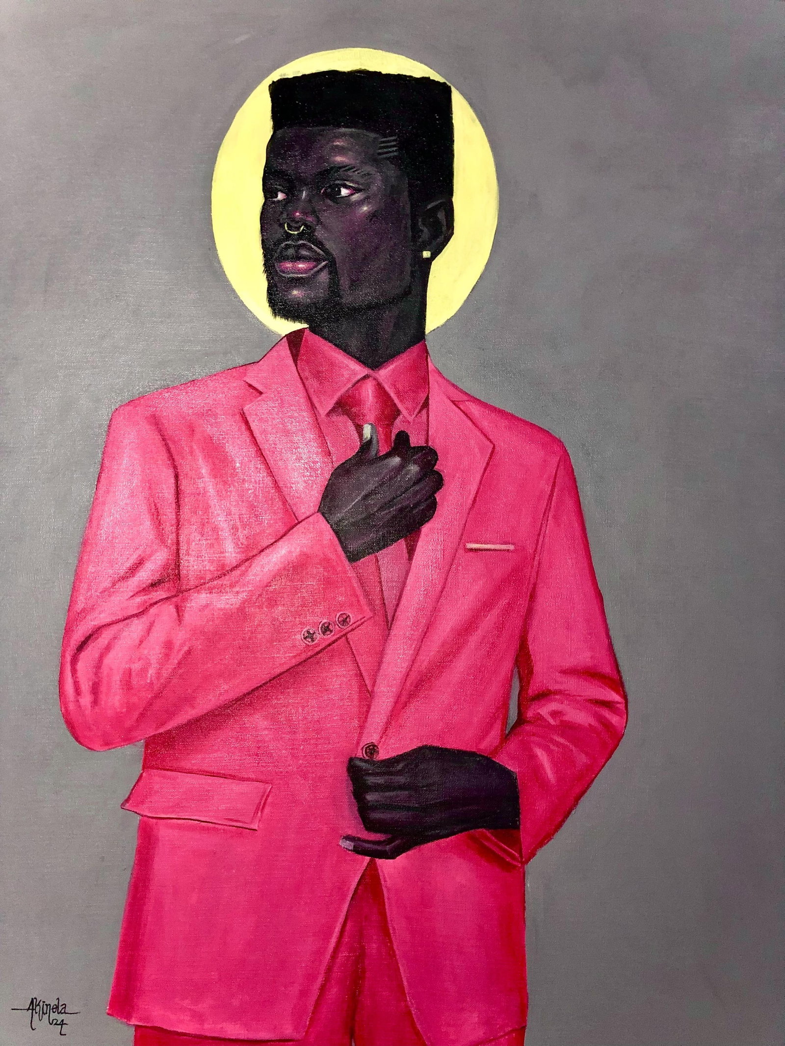 Akinboye Akinola Peter, Black Man Stereotype 2 (Mandingo), 2024: Creator: Akinboye Akinola Peter (1994, Nigerian) Creation Year: 2024 Dimensions: Height: 47.2 in (119.89 cm)Width: 39.3 in (99.83 cm)Depth: 1 in (2.54 cm) Medium: Canvas,Acrylic Movement & Style: