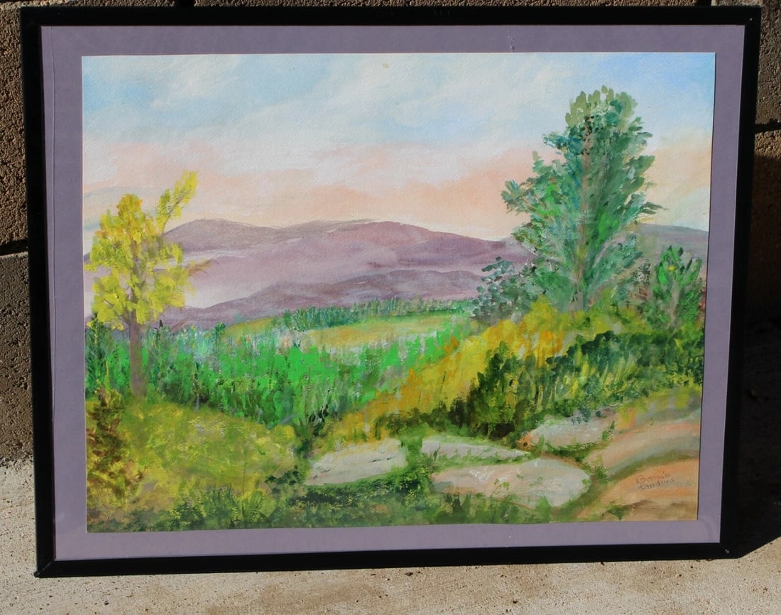 BESSIE SANDERS plein air landscape with Mountain and Trees Watercolor (1 of 6)
