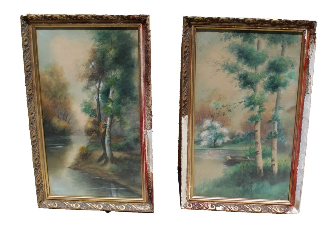 S.G. RANDALL Fine Gallery Antique Pair of Watercolor Landscapes As IS - 2
