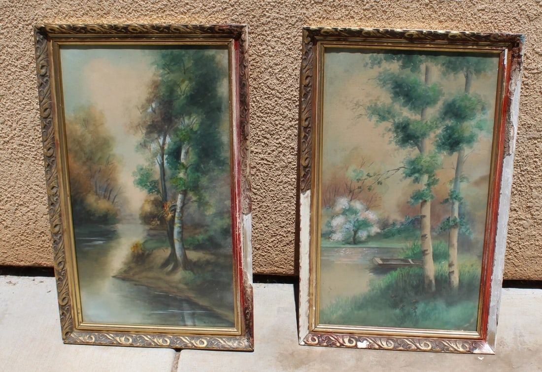 S.G. RANDALL Fine Gallery Antique Pair of Watercolor Landscapes As IS - 3