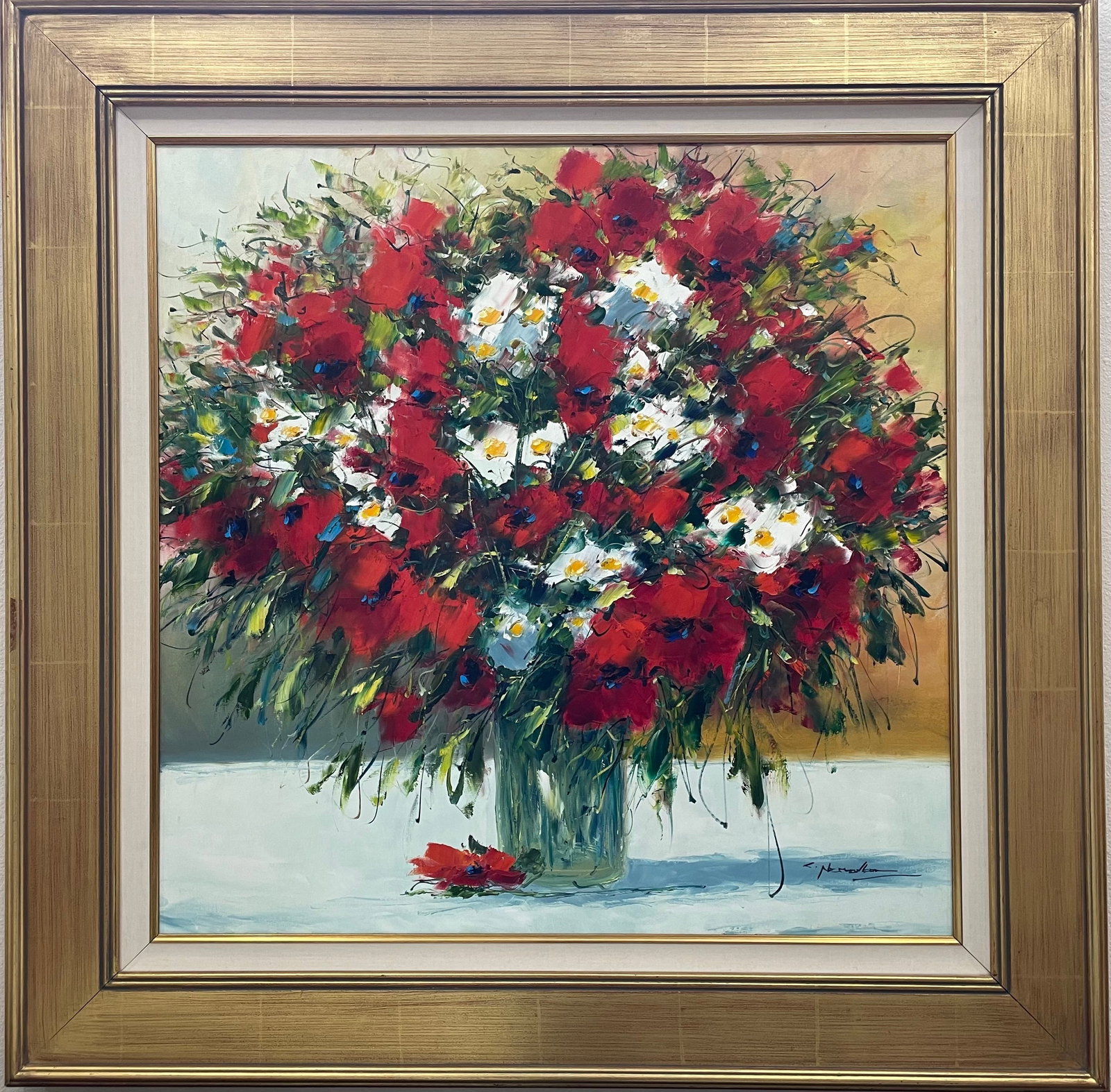 Floral Painting (Red and White Flowers): Artist: Christian Nesvadba Title:Floral Painting (Red and White Flowers) Description: Christian Nesvadba (1977–2008) was an Austrian painter whose work is widely recognized for its vibrant,