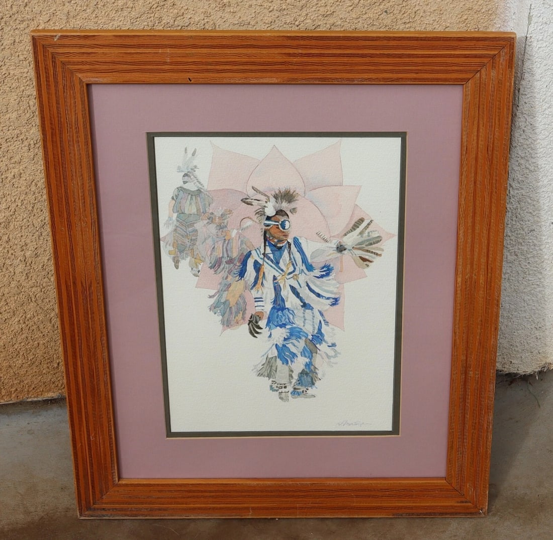 CINDY MONTOYA Indians Dancing watercolor painting Taos New Mexico - 3