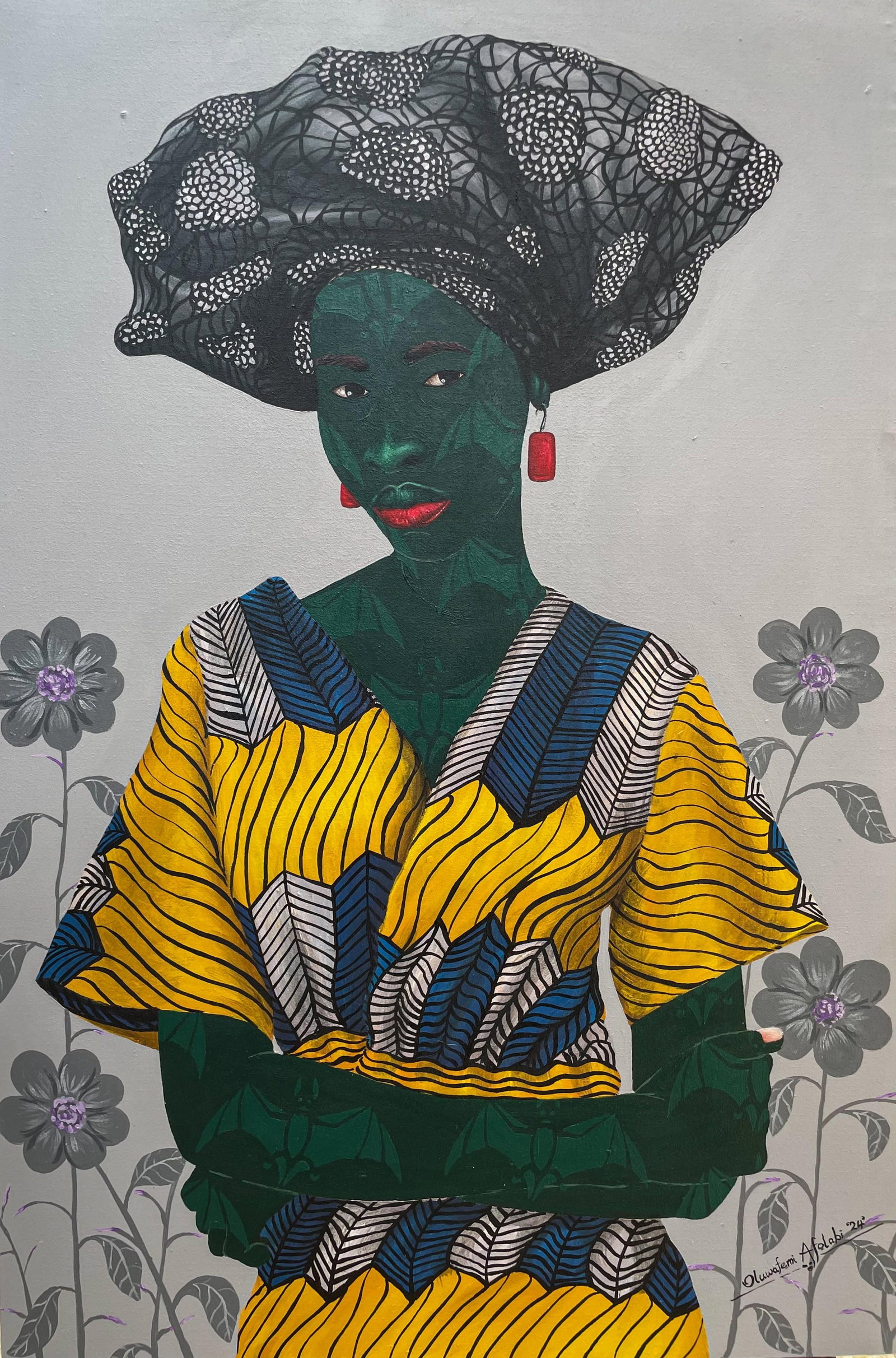 Oluwafemi Afolabi, Fortitude, 2024: Creator: Oluwafemi Afolabi (1992, Nigerian) Creation Year: 2024 Dimensions: Height: 36 in (91.44 cm)Width: 24 in (60.96 cm)Depth: 1 in (2.54 cm) Medium: Canvas,Acrylic Movement & Style: Expressionist