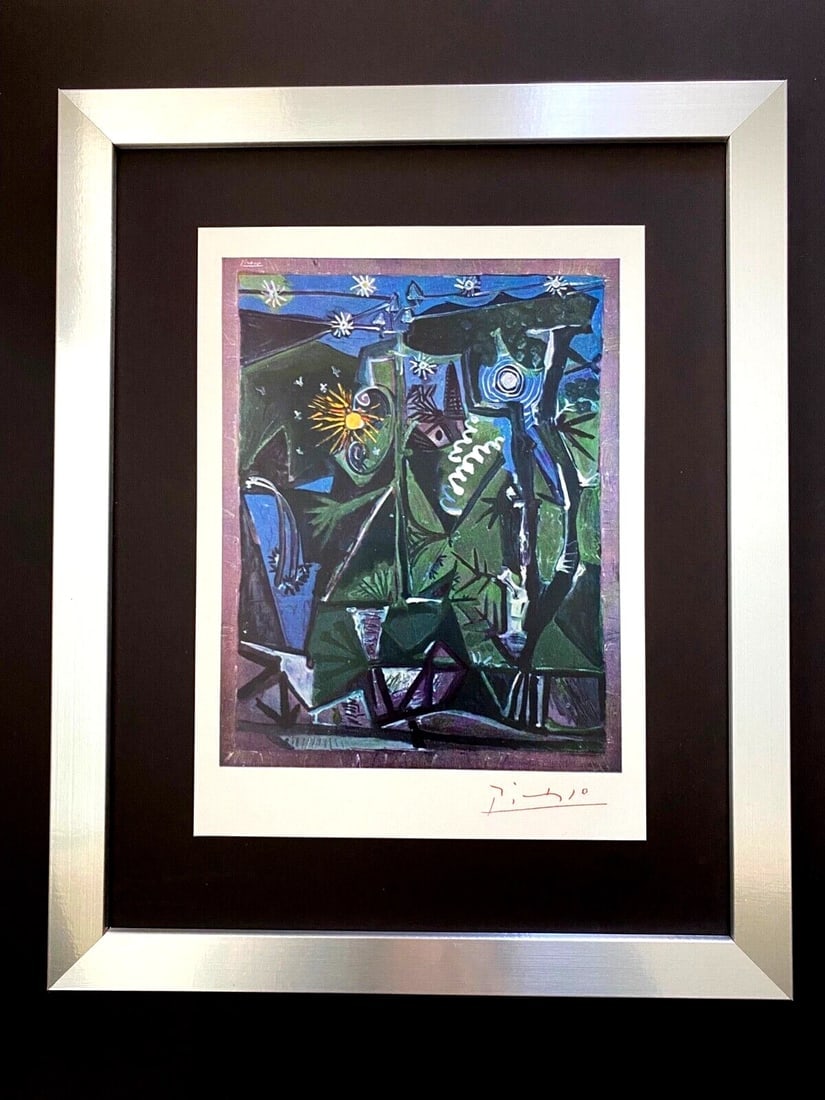 PABLO PICASSO + 1961 SIGNED SUPERB PRINT FRAMED FROM LONDON FRAMED ART: This is a Beautiful and Scarce 1961 Print in Couche Paper after PABLO PICASSO " NIGHT LANDSCAPE " FACSIMILE SIGNED IN INK from The Folio Society Collection Printed in London Mounted in an Acid Free Bo