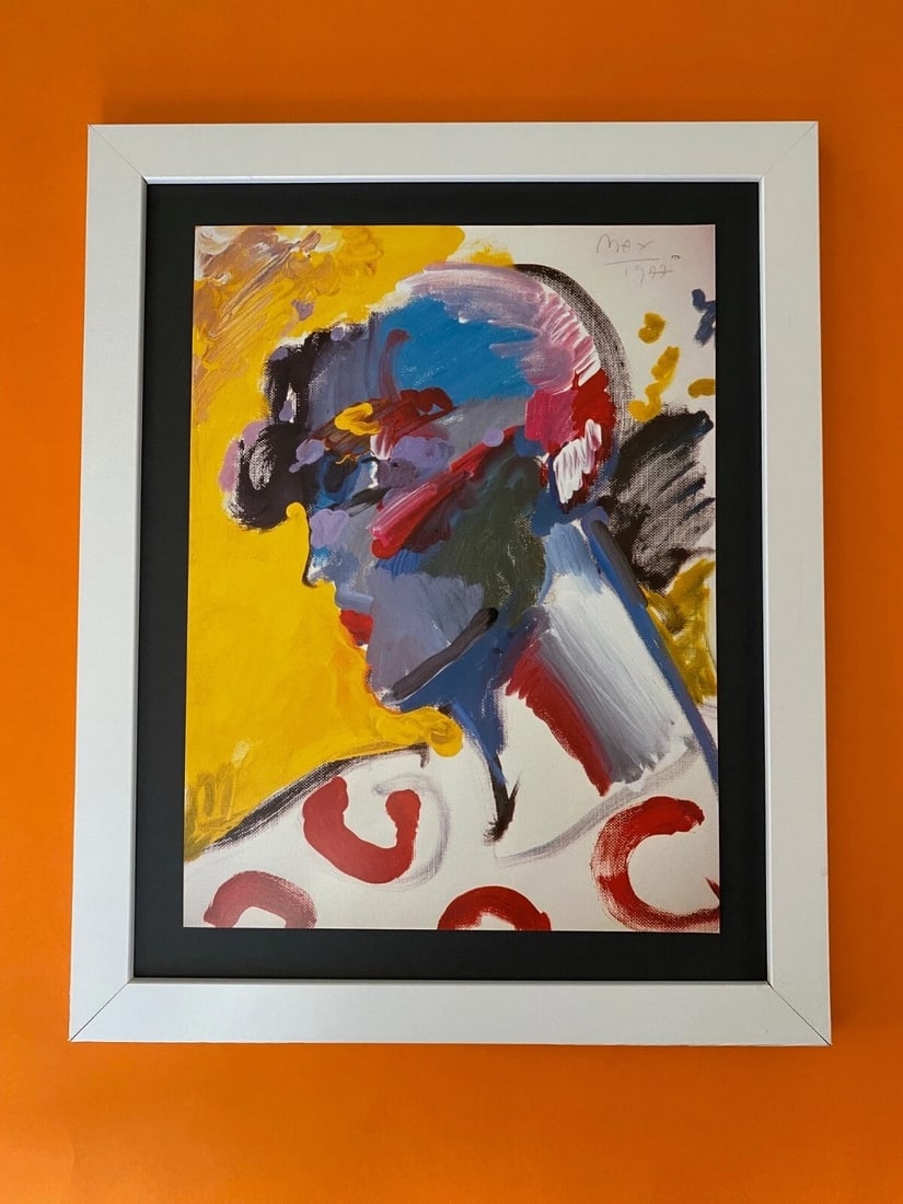 PETER MAX | COLORFUL 1990's VINTAGE SIGNED PRINT POP ART | NEW 14X11 IN. FRAME: We have for Sale this Vintage Print After PETER MAX AWESOME PRINT ON GLOSSY PAPER SIGNED ON THE PLATE FULL OF COLOR PRINT SIZE OF THE PRINT IS ABOUT : 11 X 8 in FRAME COVERS AN AREA OVER 16 X 13 in MO