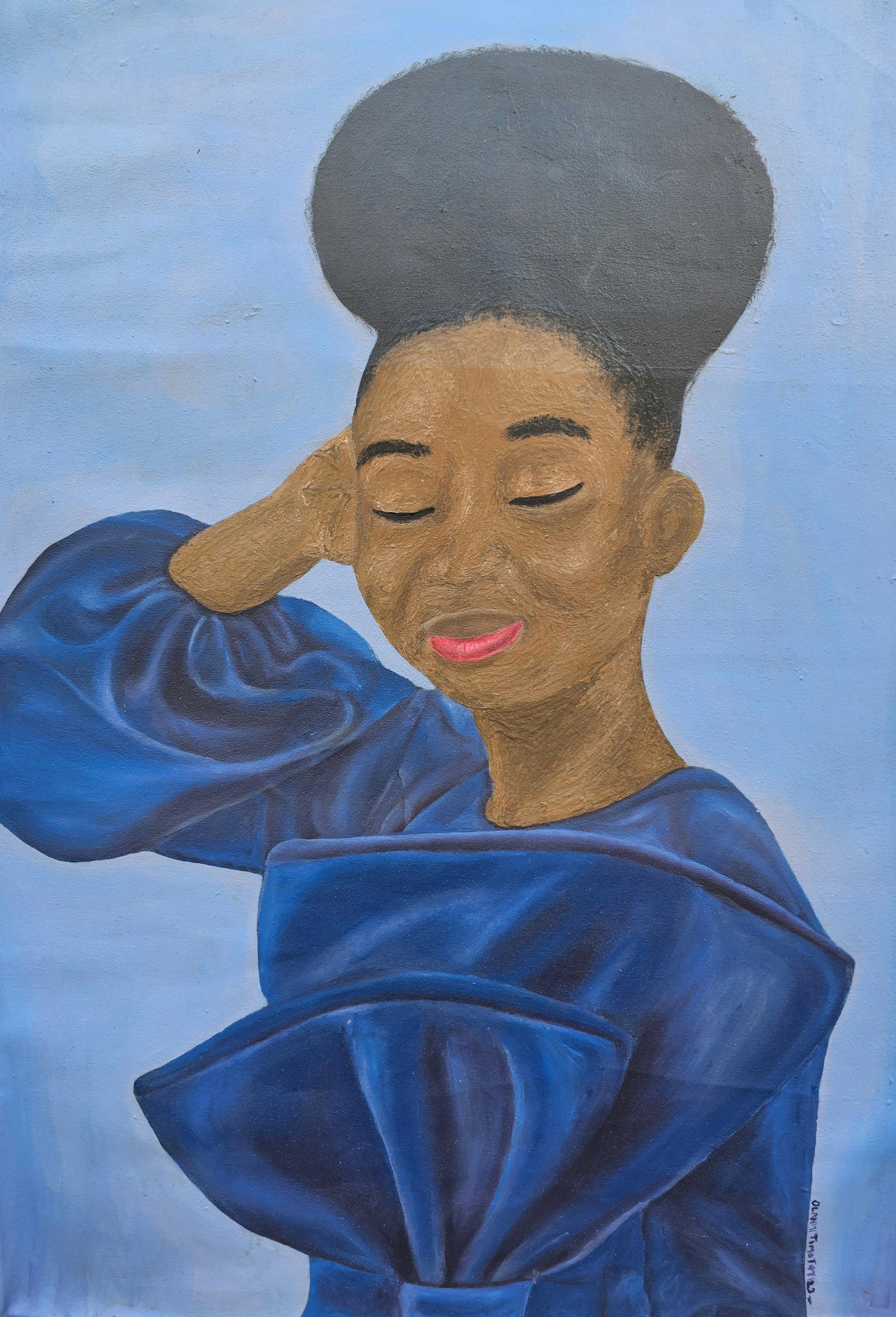 Olaniyi Timothy, Embracing The Past, 2023: Creator: Olaniyi Timothy (2003, Nigerian) Creation Year: 2023 Dimensions: Height: 36 in (91.44 cm)Width: 24 in (60.96 cm)Depth: 1 in (2.54 cm) Medium: Acrylic,Canvas Movement & Style: Realist Period: