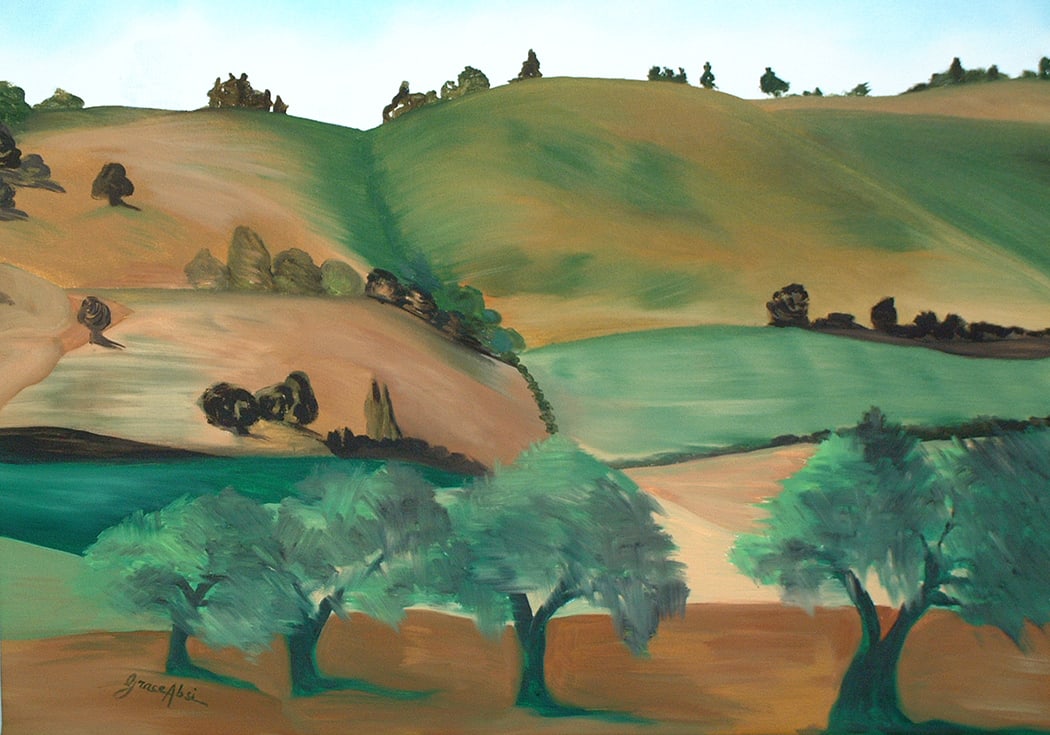Absi Grace California hills Oil Painting on canvas: Title: California Hills Artist: Grace Absi Country: USA Medium: Oil Painting on Canvas Marks: Original Signed Size: 32 x 24 inch Year created: 2003 Certificate of Authenticity Is Included Grace Absi