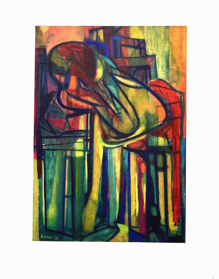 Maurice Esteve Print 2 Femme Assise 1961: Title: Femme Assise Artist: Maurice Esteve Country: France Medium: Offset Marks: Signed in plate not numbered, have one inch white margin around Paper: Heavy matte paper size 13.75 x 10.75 inch