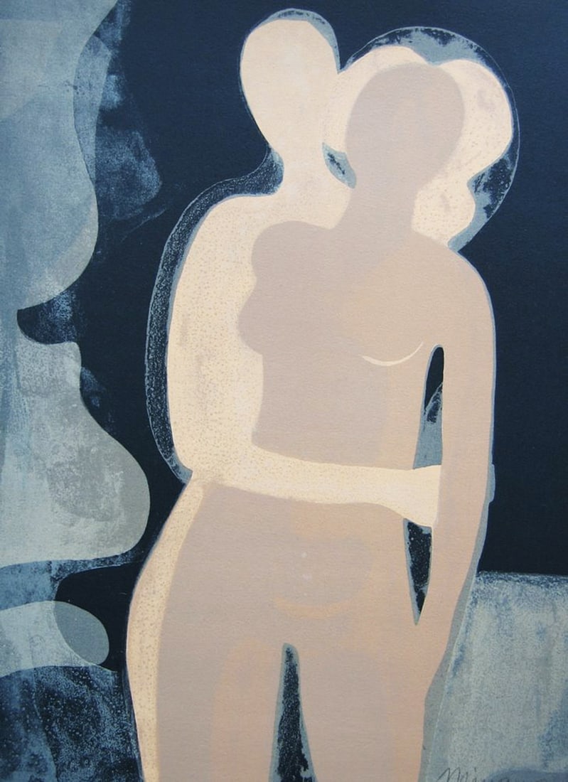 Andre Minaux Hand Signed Original Lithograph Les Amants 1968 (1 of 1)
