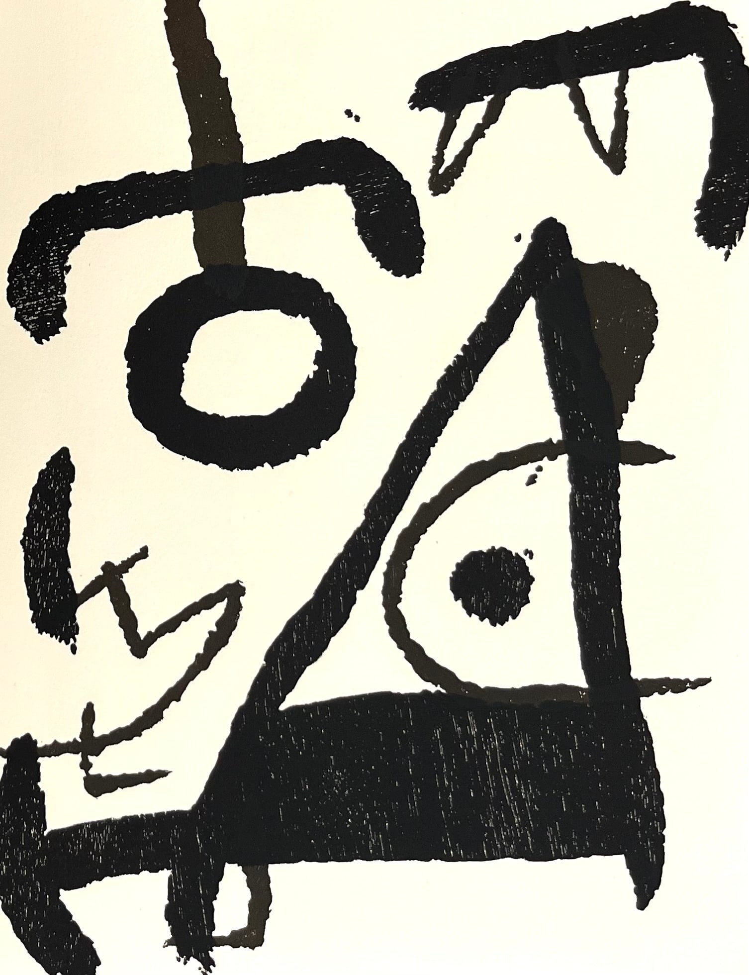 Joan Miro Original Woodcut engraver v3-2 1989: Artist: Joan Miro Country: Spain Title: Untitled V3-2 Medium: Original Woodcut Marks: Not signed not numbered Size: Vellum paper 12.50 x 9.75 inch Printed: 1989 at Barbara's atelier, Barcelona
