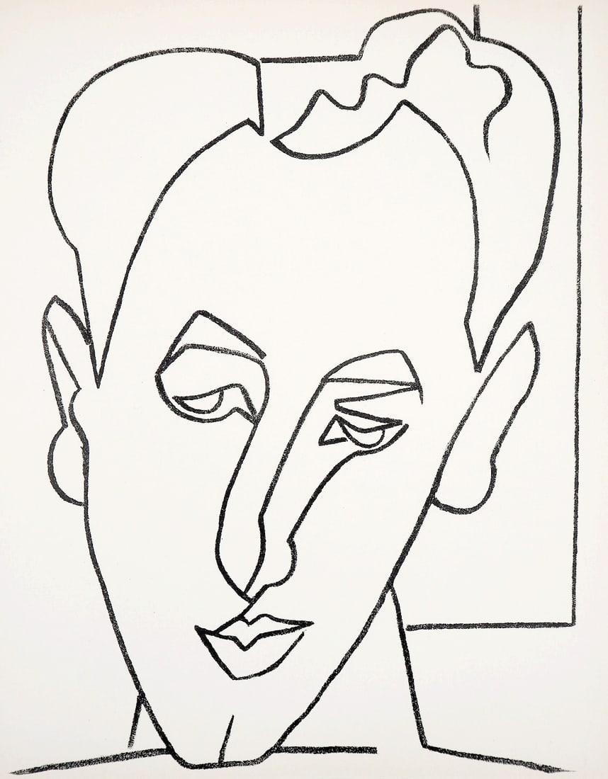 Francoise Gilot Lithograph 13 Young man in love 1951: Artist: Francoise Gilot Country: France Title: Young Man in Love Medium: Lithograph 13 Marks: Not signed, not numbered paper: Maurais Vellum 11 x 9 inch Printed: 1951 by Mourlot Provenance: Pages D'Am