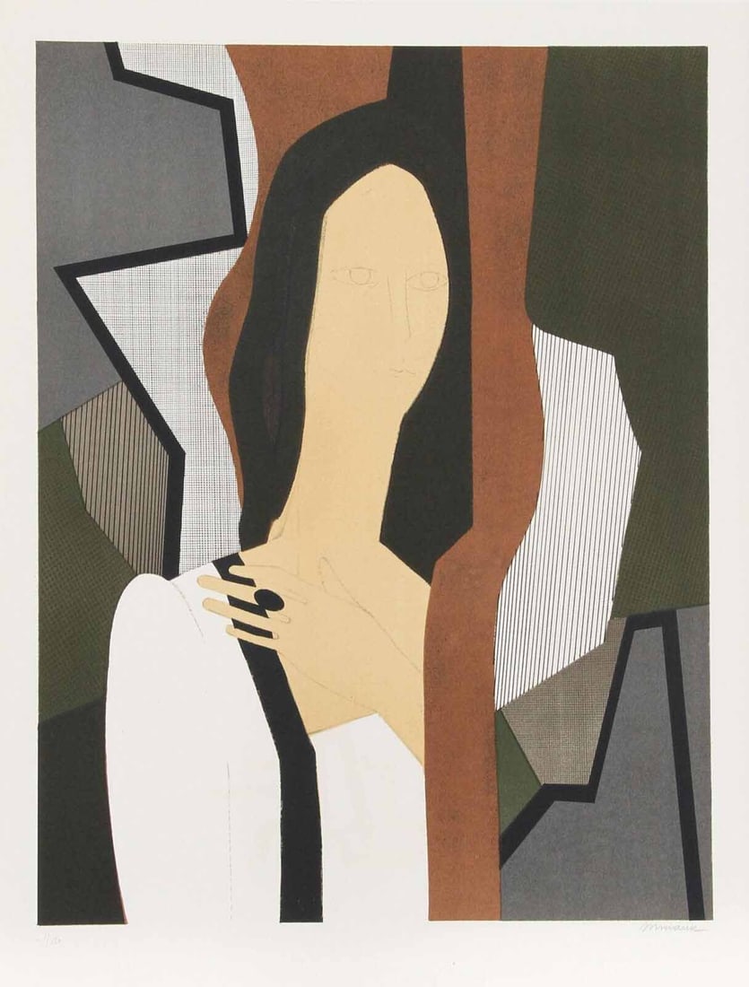 Minaux Original Lithograph Helene-Haleine Signed & Numbered 1974: Artist: Andre Minaux Country: France Title: Helene - Haleine Medium: Original Lithograph Marks: Hand-Signed & Numbered in pencil No 103 / 150 Paper: Grand Vekin d'Arches a la forme, size 25.5 x
