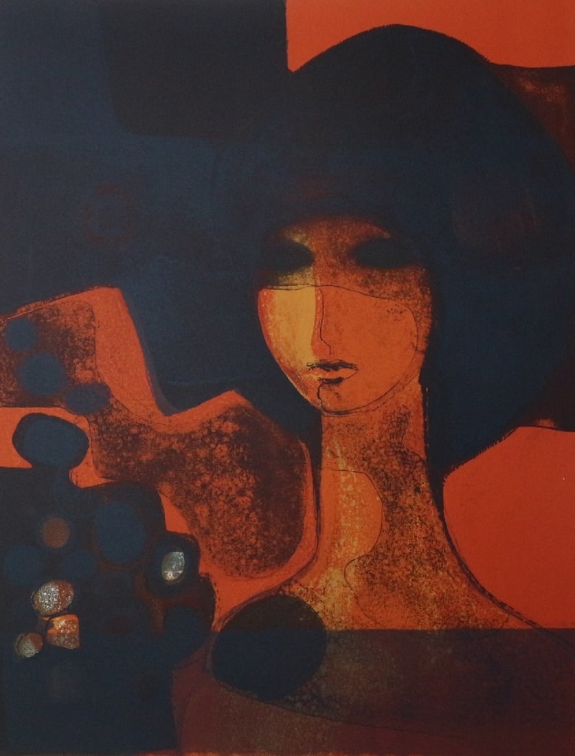 Minaux Original Lithograph Visage Rouge 1967 Signed & Numbered (1 of 2)