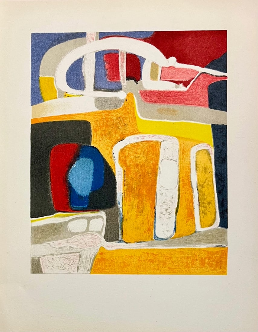 Maurice Esteve Lithograph Mouxelle 1961: Title: Mouxelle Artist: Maurice Esteve Country: France Medium: Lithograph Marks: Not signed not numbered Paper Size: 10.50x8.25 inches Printed: 1961 by Mourlot Provenance: Catalog Villand & Galani