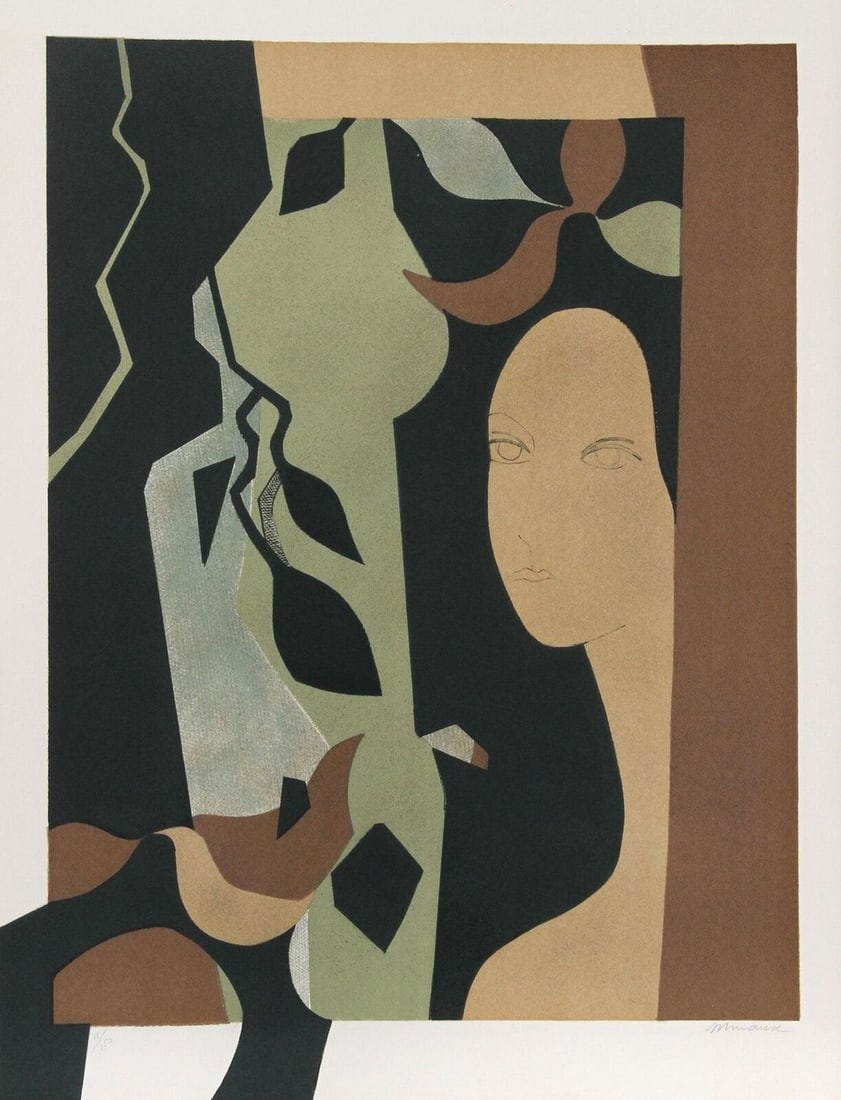 Minaux Original Lithograph Helene-Helene Signed & Numbered 1974: Artist: Andre Minaux Country: France Title: Helene - Helene Medium: Original Lithograph Marks: Hand-Signed & Numbered in pencil No 103 / 150 Paper: Grand Vekin d'Arches a la Forme, size 25.50 x