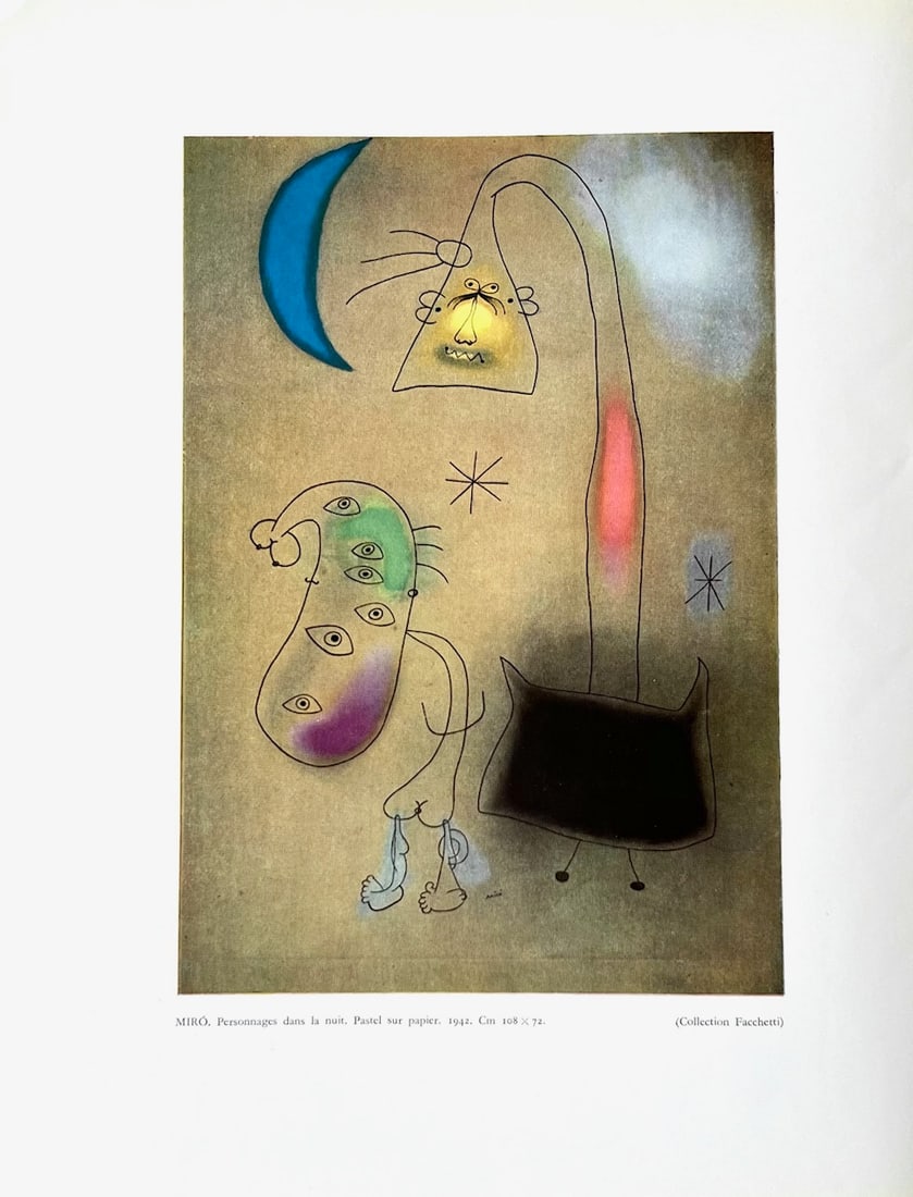 Joan Miro Personage dans la Nuit 1942 XXe 1959: Artist: Joan Miro Country: Spain Title: Personage dans la nuit - 1942 Medium: Offset Marks: Not signed, not numbered Printed: 1959 in France Paper: 12.50 x 9.75 inch Provenance: XXe siecle 13, 1959