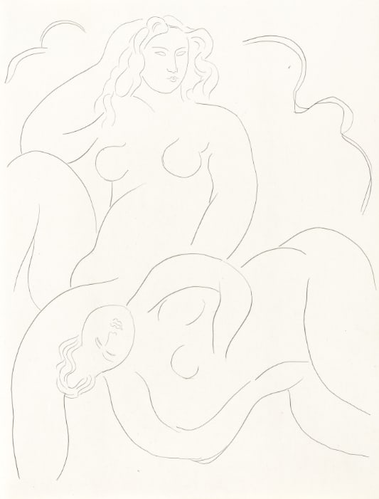 Henri Matisse 73 Les Nymphes 1976: Artist: Henri Matisse (after) Country: France Title: Les Nymphes Medium: Facsimile 73 Marks: Not signed, not numbered Paper Size: 11 x 8.50 inches Printed: Circa 1970s in Italy Provenance: Rare